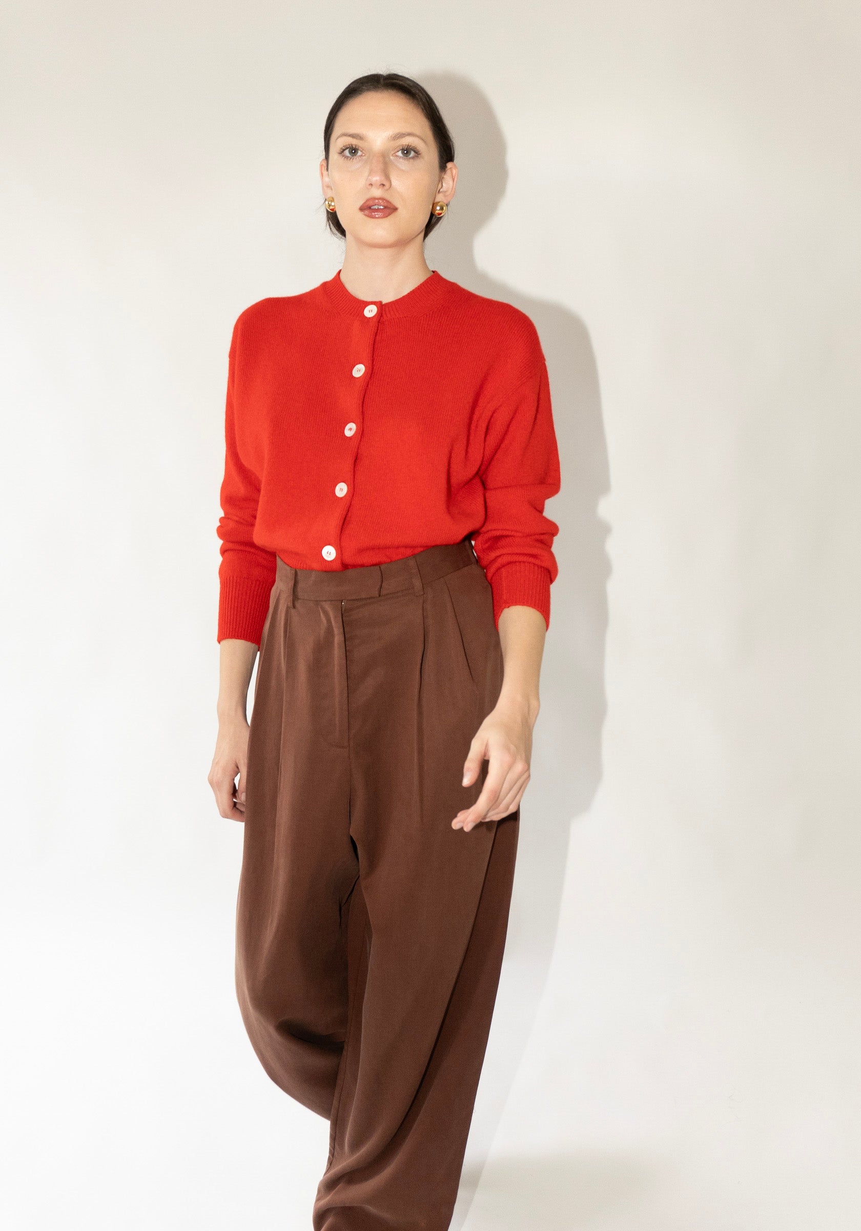 Ada Crewneck Cardigan in Poppy Red