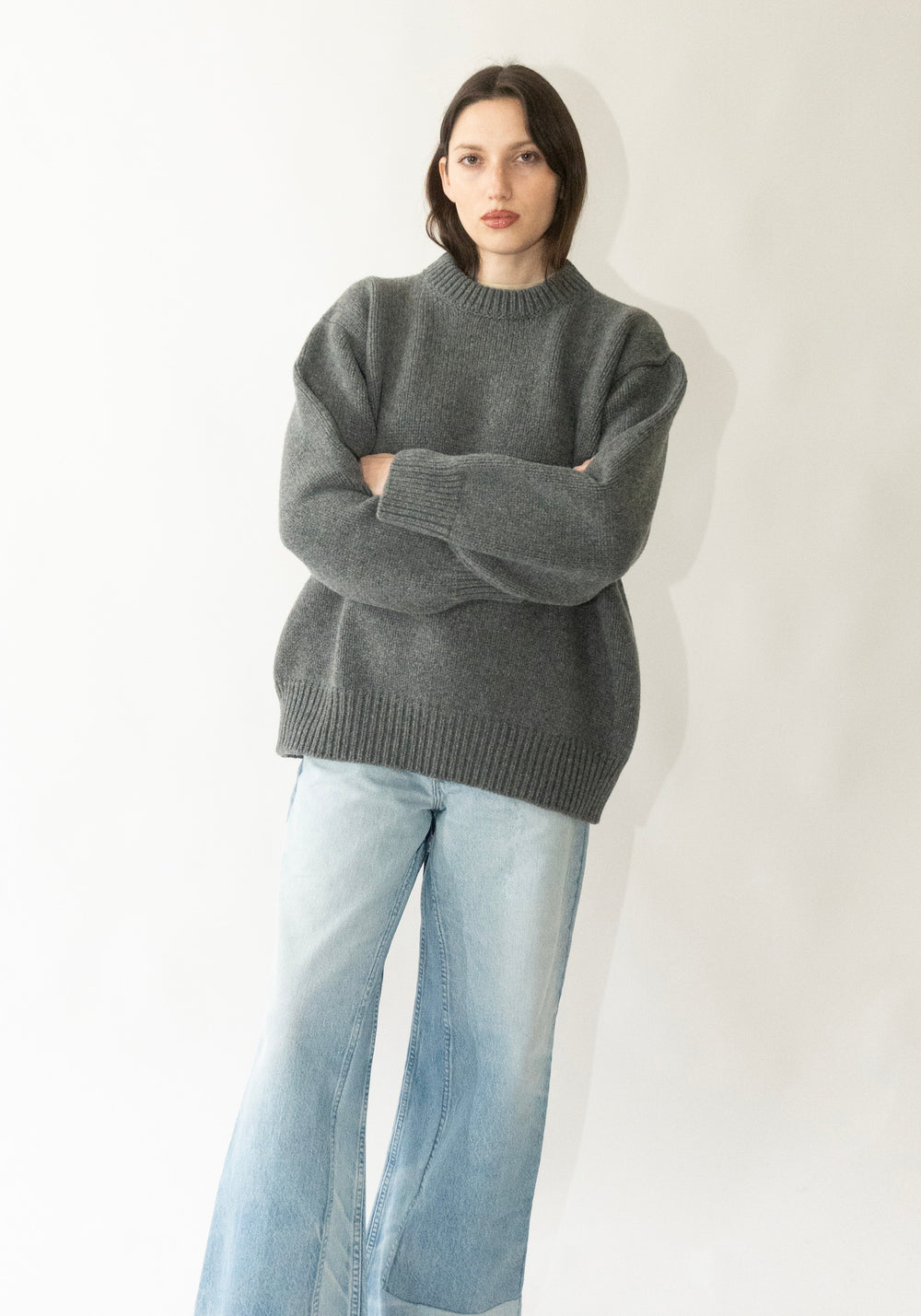 Caragh Chunky Slouchy Crewneck in Charcoal