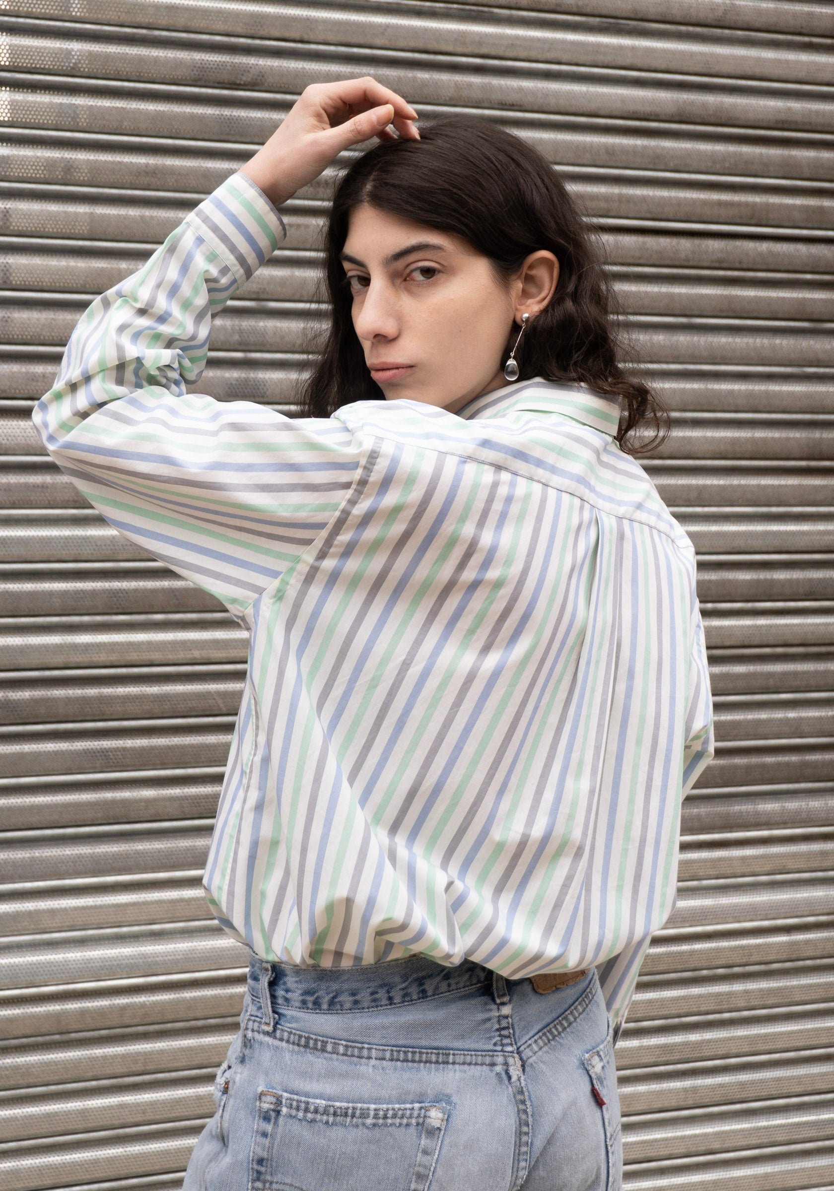 Handmade Classic Collar Shirt in Striped Pastel Green