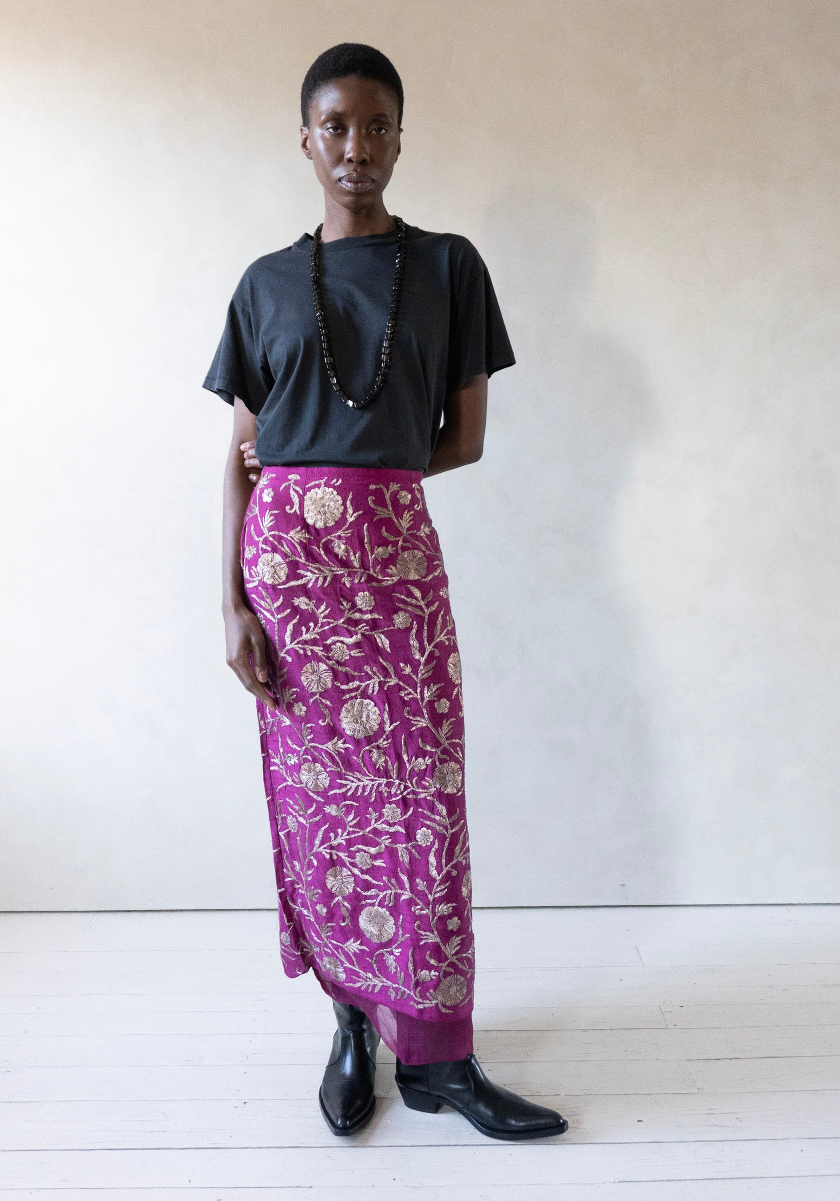Kasab Slip Skirt with Kota in Magenta