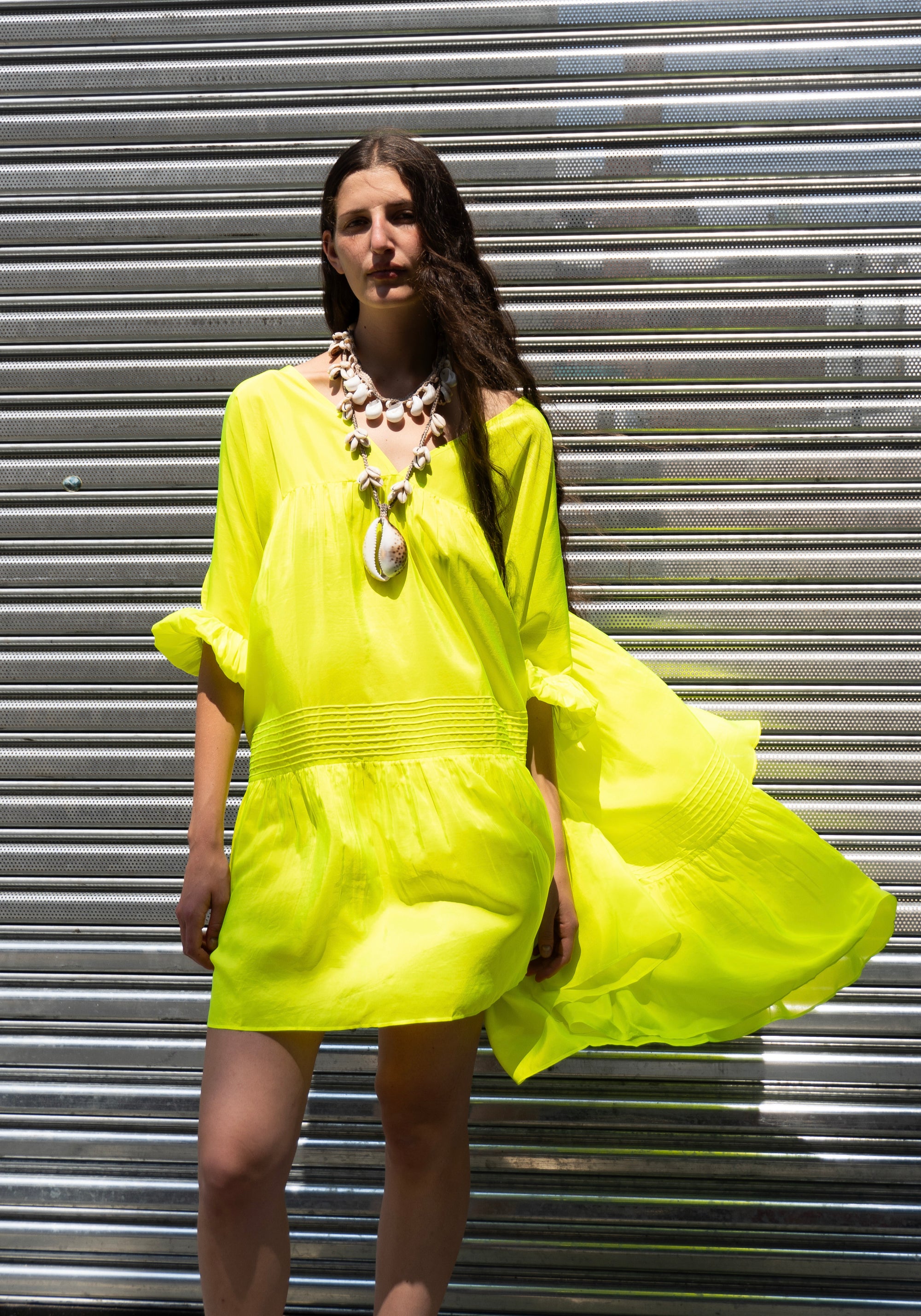 Anaak Airi Mini Dress in Fluoro Yellow