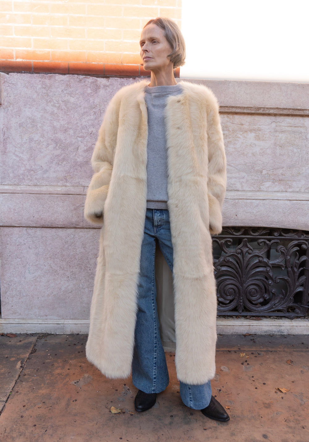 Siba Long Shearling Coat in Butter