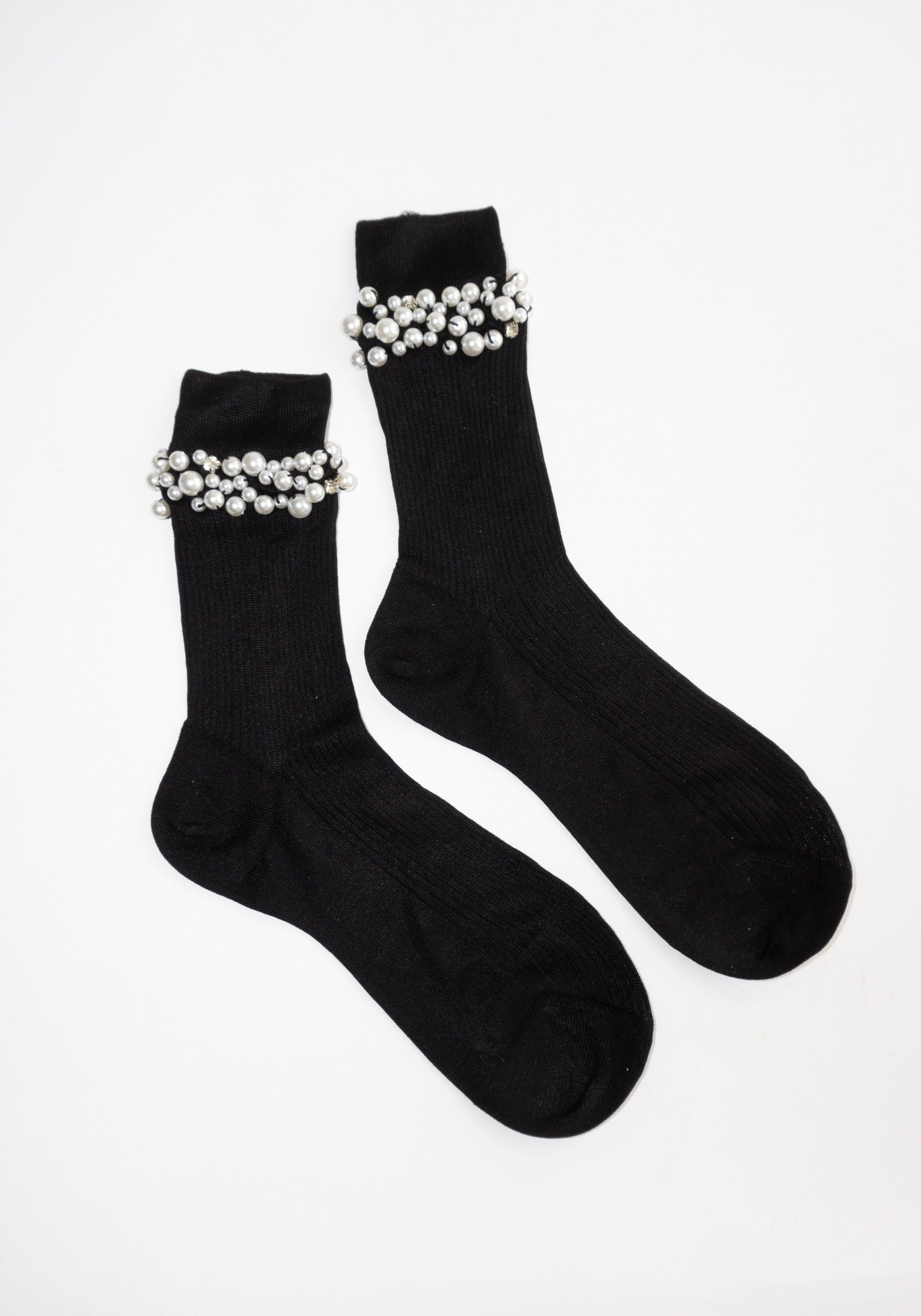 Maria La Rosa Pearl Beaded Sock in Black