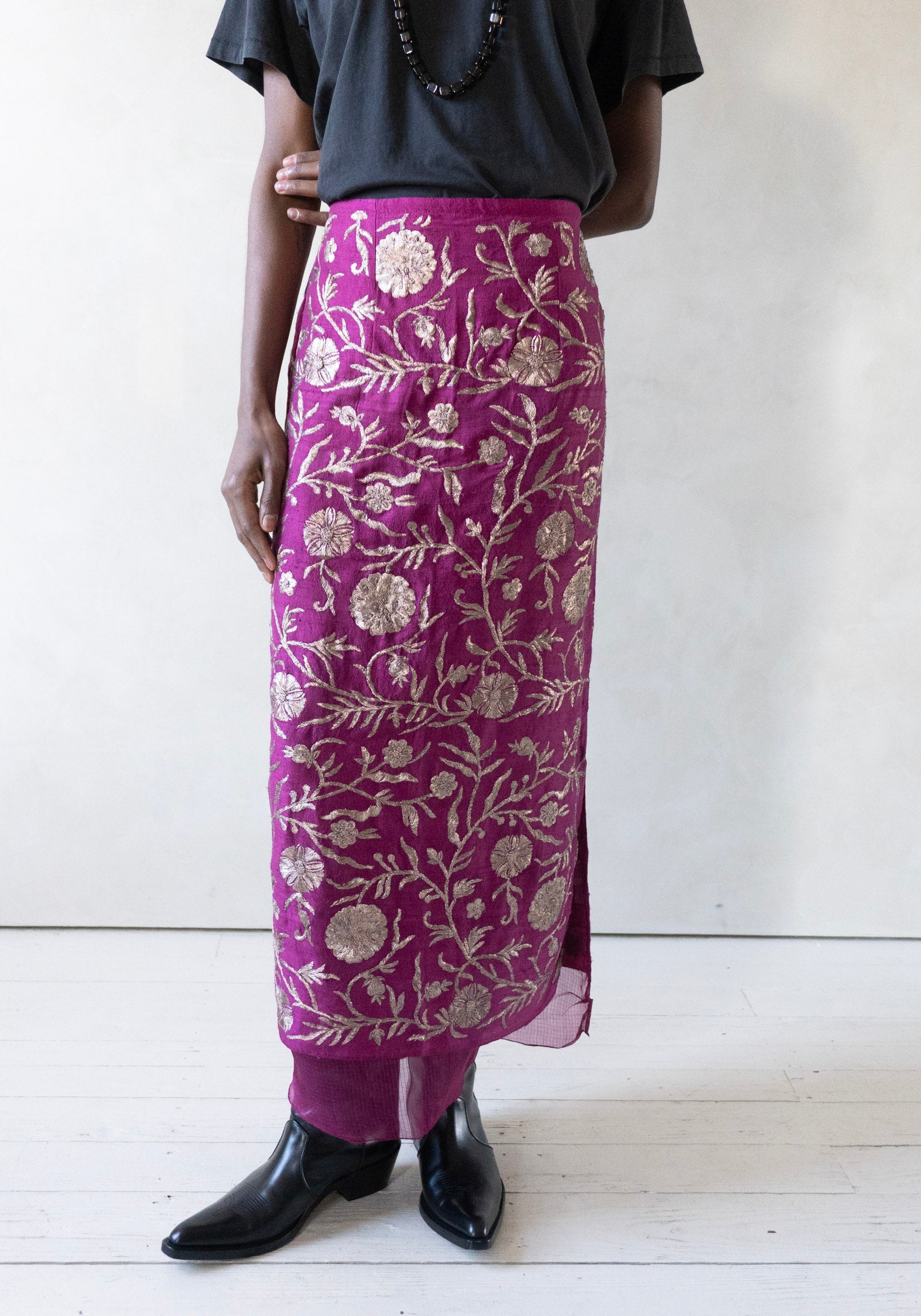 Kasab Slip Skirt with Kota in Magenta
