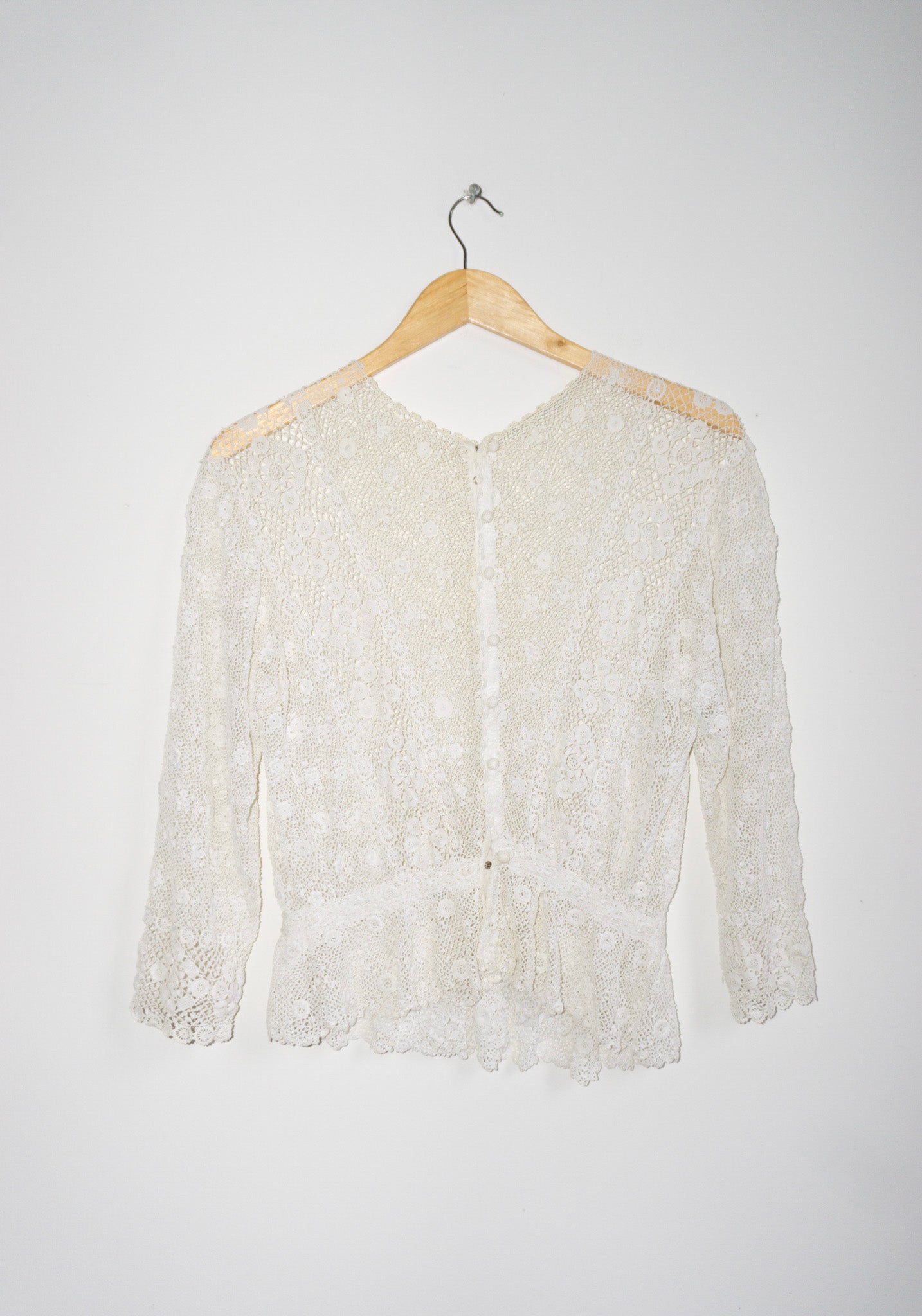 Vintage Antique Embroidered Crochet Peplum Top