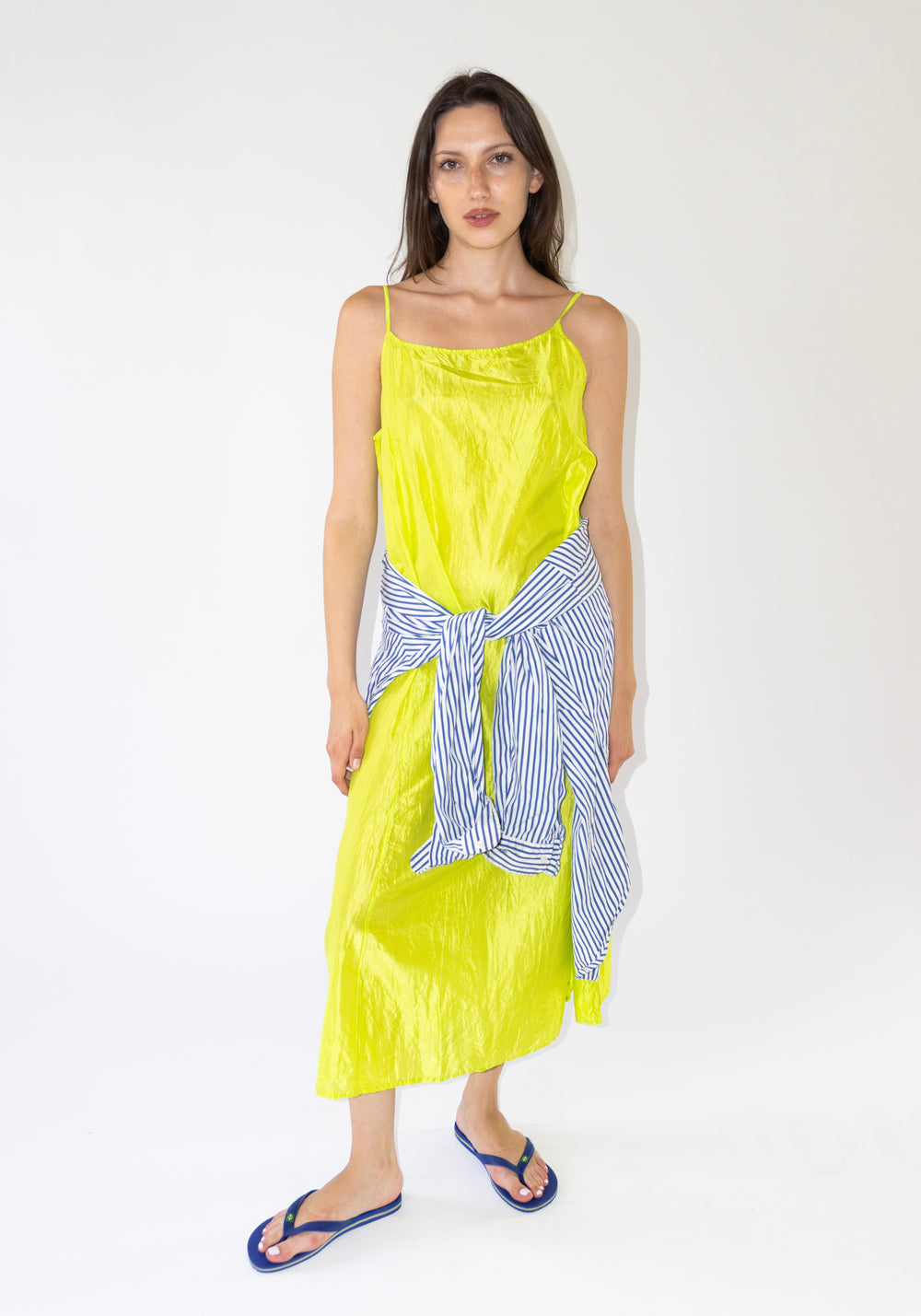 Injiri Silk Slip Dress in Electric Lime