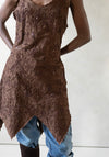 Beaded Mini Scallop Dress in Brown