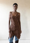 Beaded Mini Scallop Dress in Brown