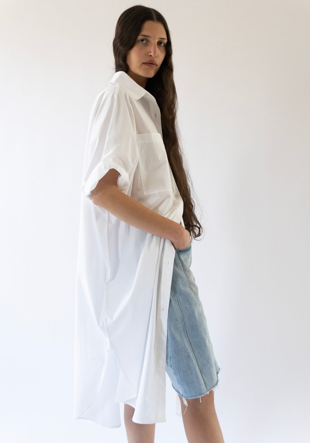 Amada Short-Sleeve Dress in Chalk