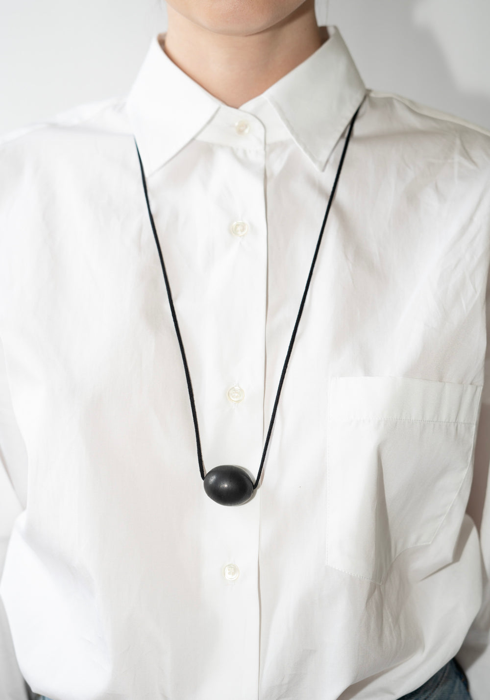 Annika Inez Ellipse Large Pendant Necklace in Black Shungite