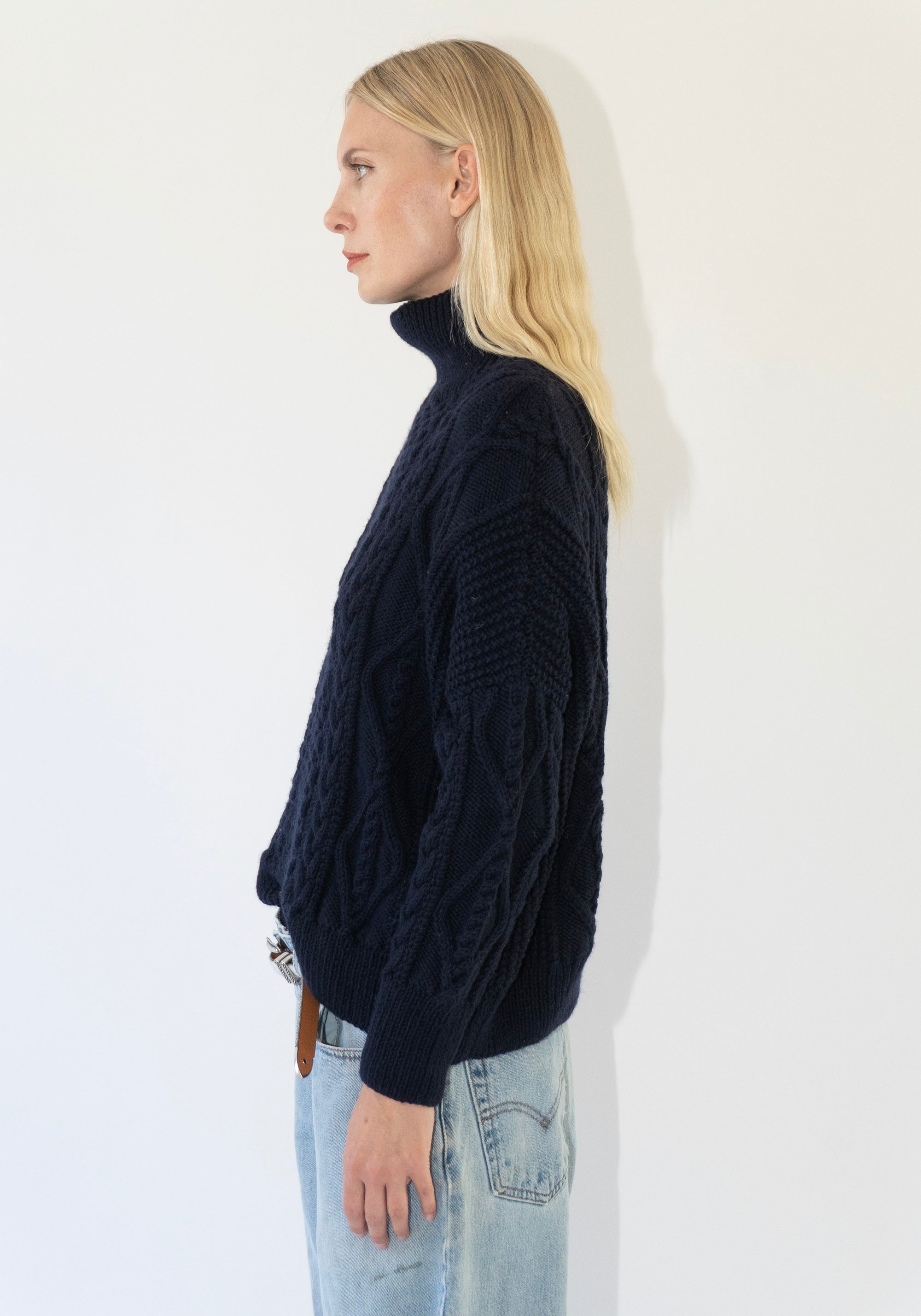 Auntie Oti Fisherman Sweater in Midnight