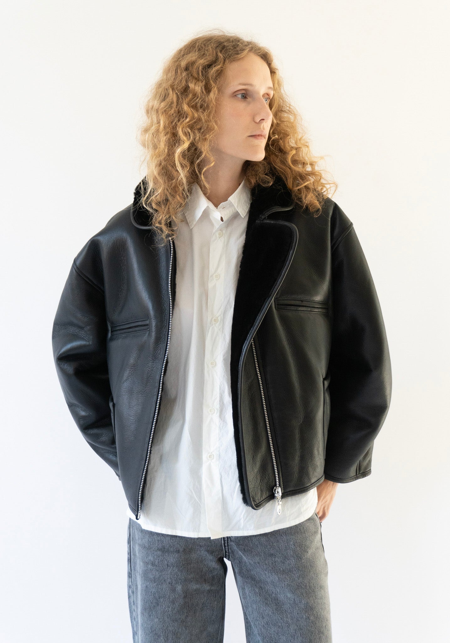 Cawley Leather Flying Jacket in Black