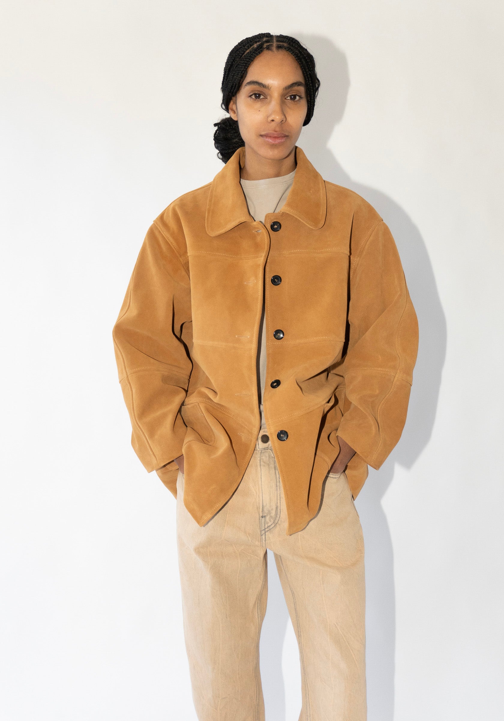 Panelled Quinn Jacket in Suede Morrocan Flame