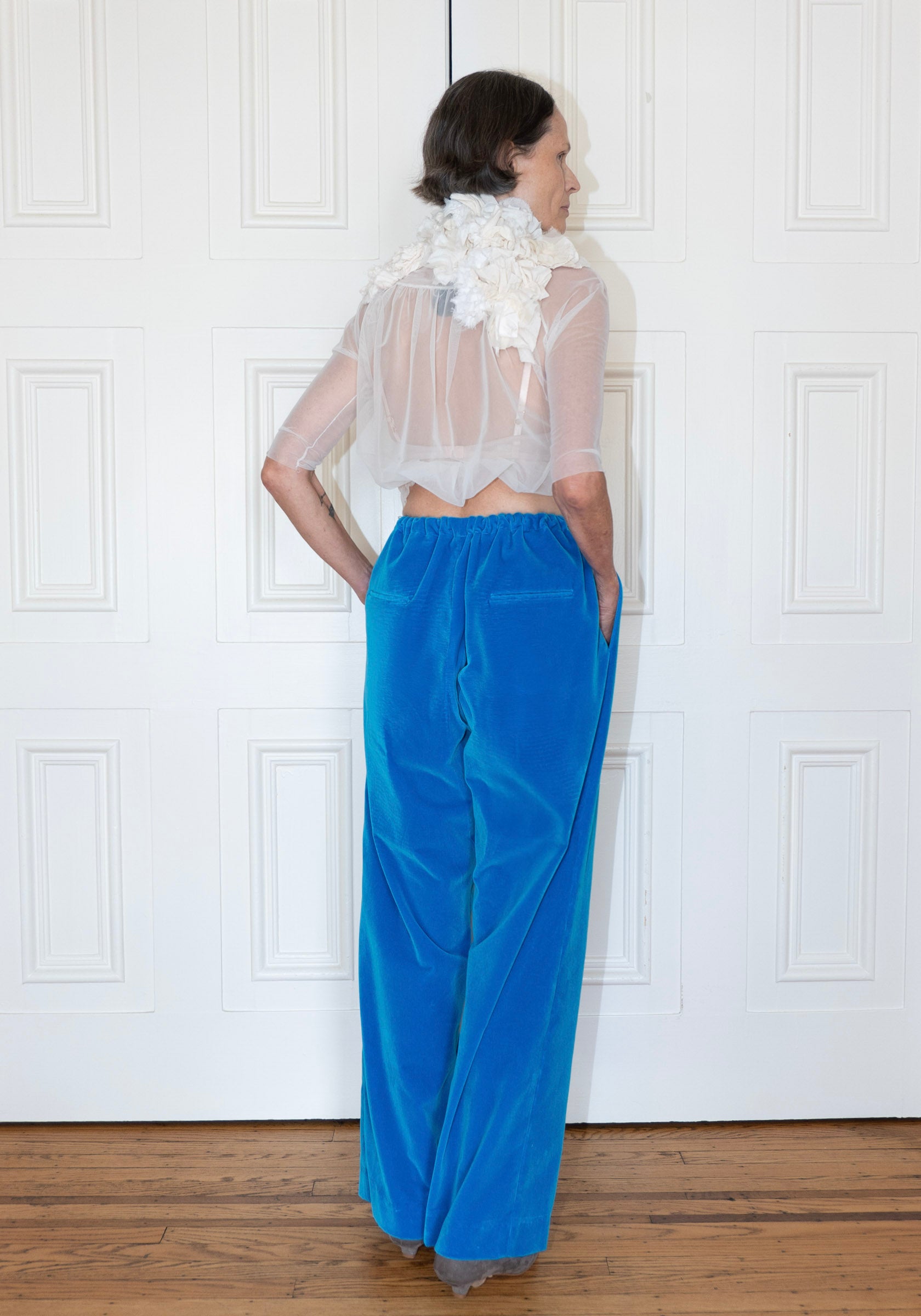 Colleen Allen Velvet Drawstring Pant in Cerulean Blue