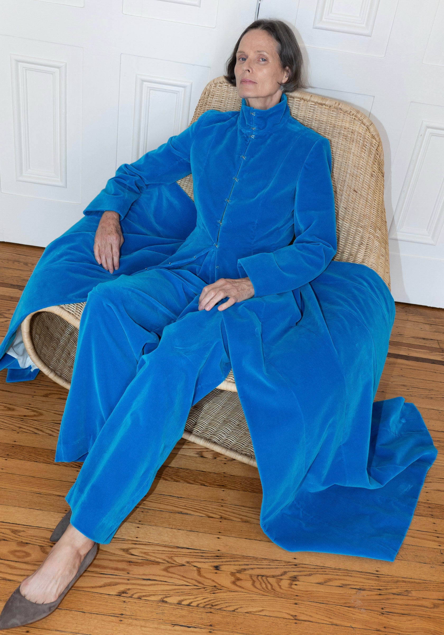 Colleen Allen Velvet Drawstring Pant in Cerulean Blue