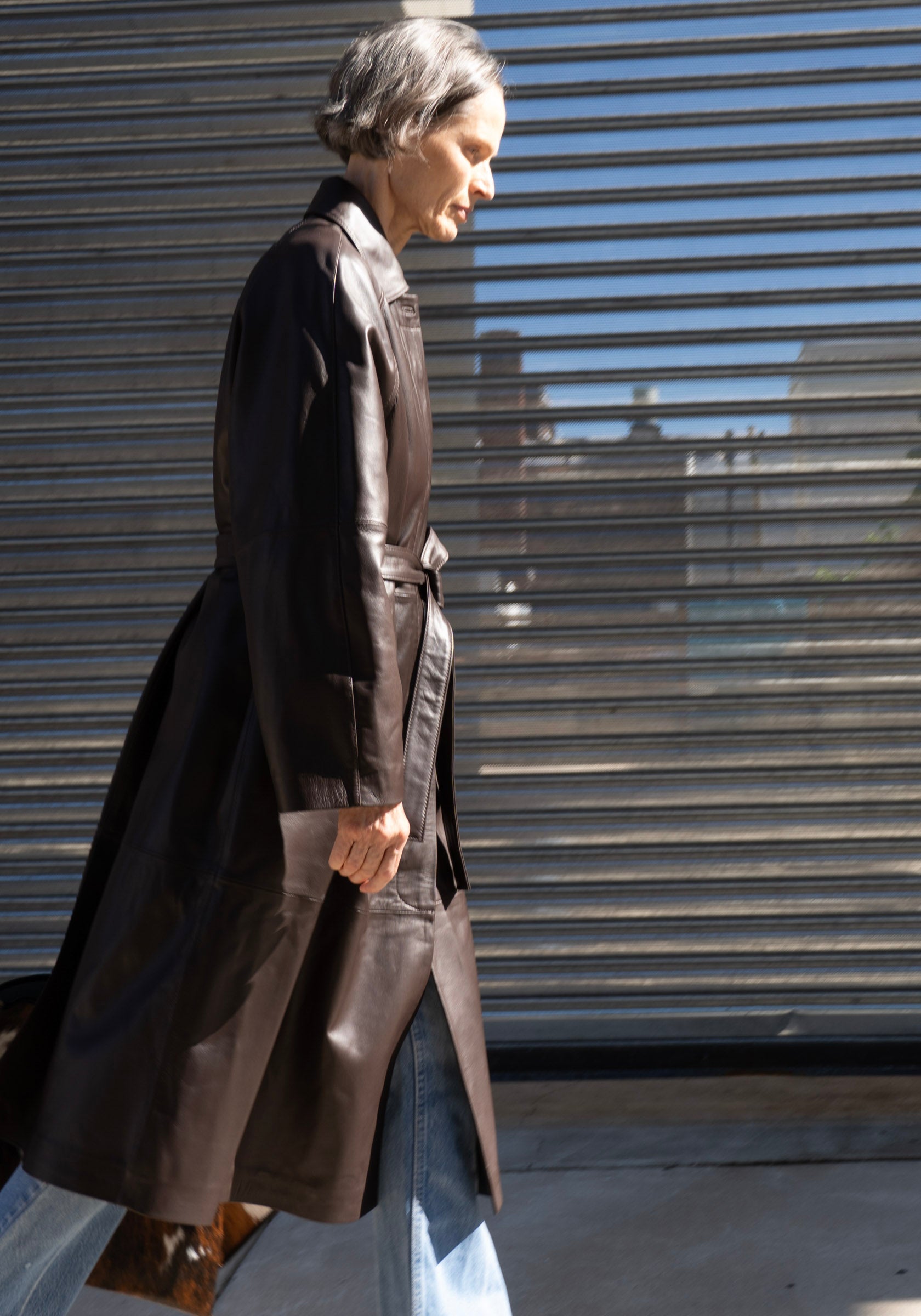 Cordera Nappa Long Trench Coat in Brown