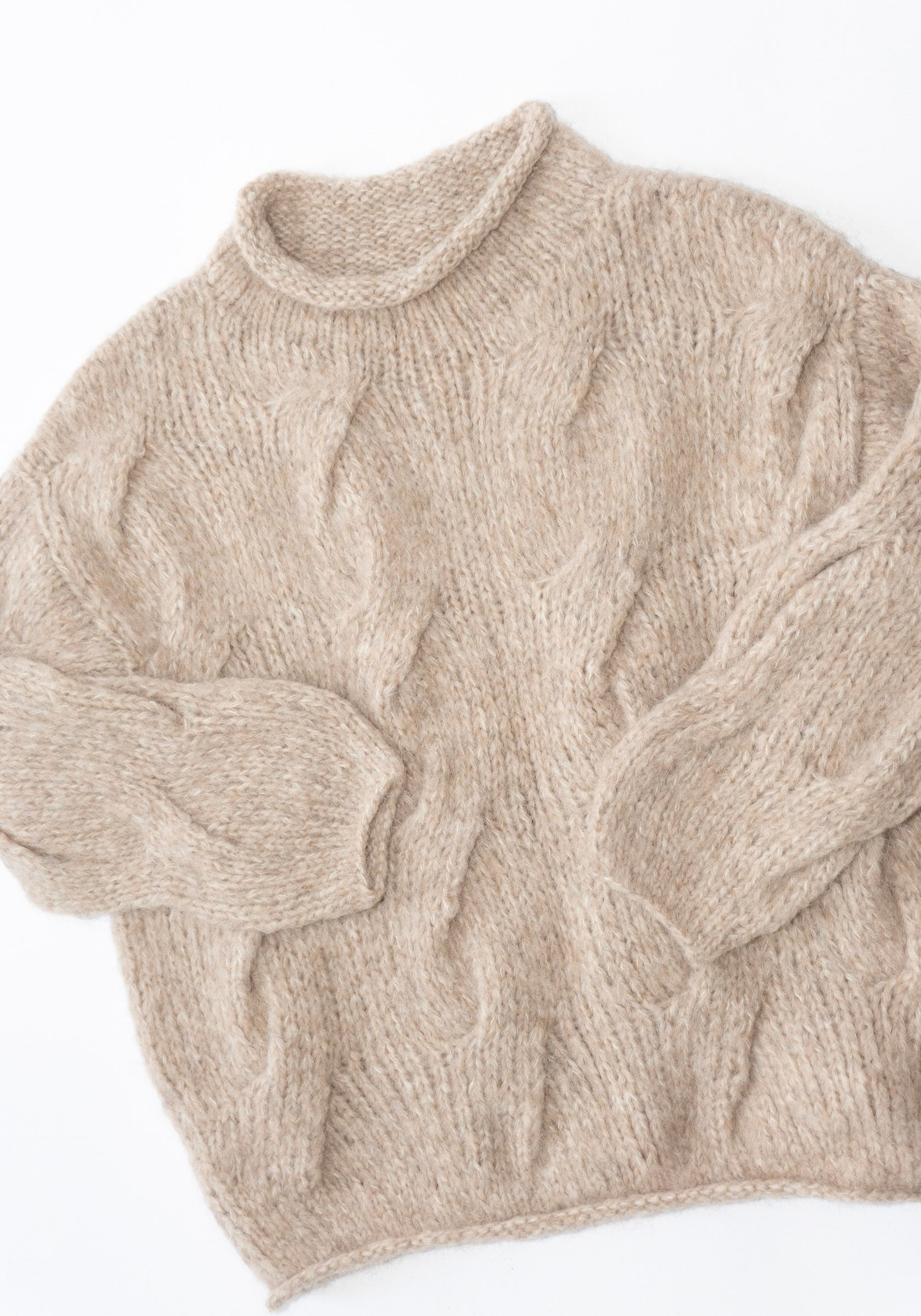 Lauren Manoogian Handknit Cable Rollneck Sweater in Husk