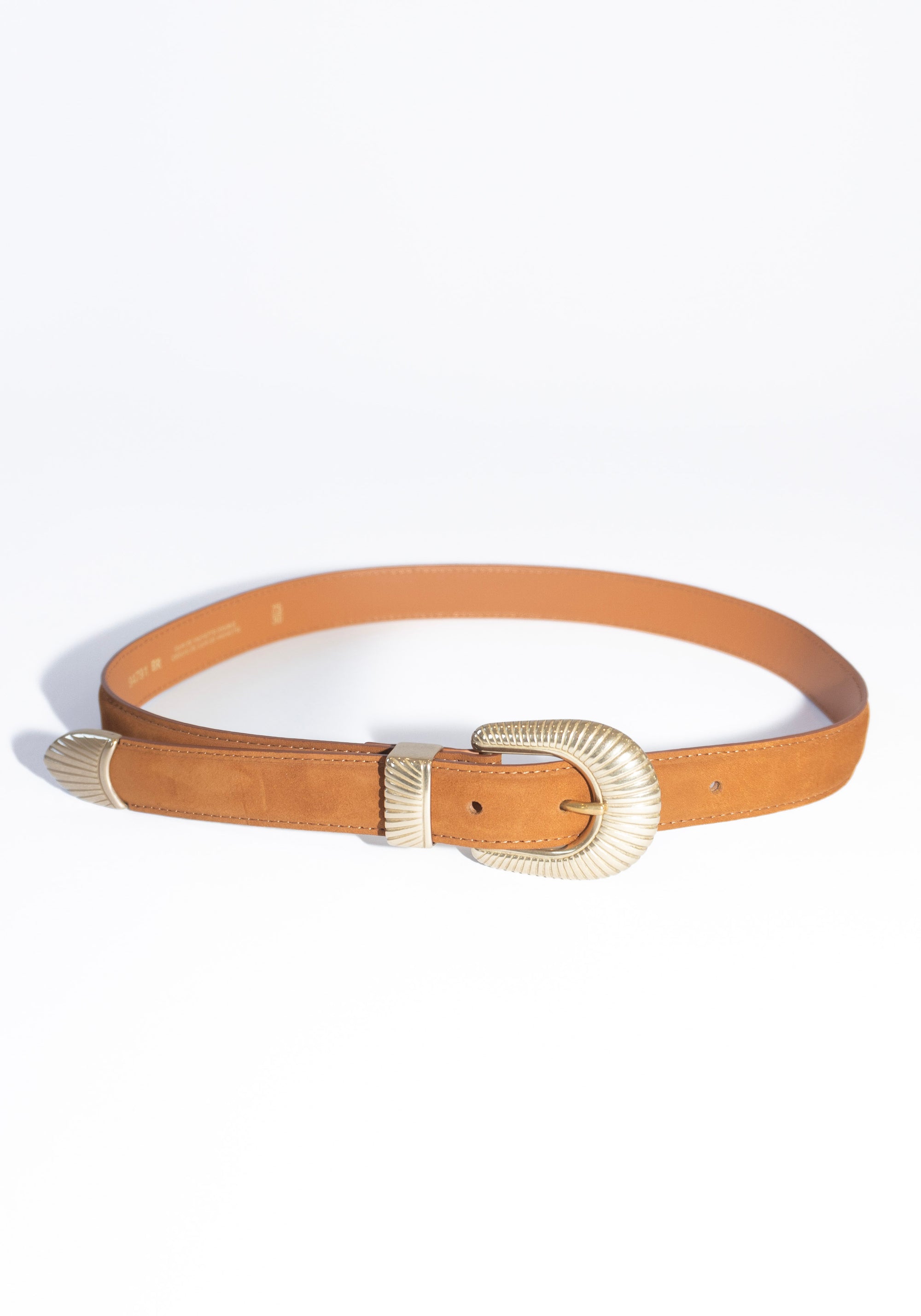 Maison Boinet Western Suede Brass Bucket Belt in Havana