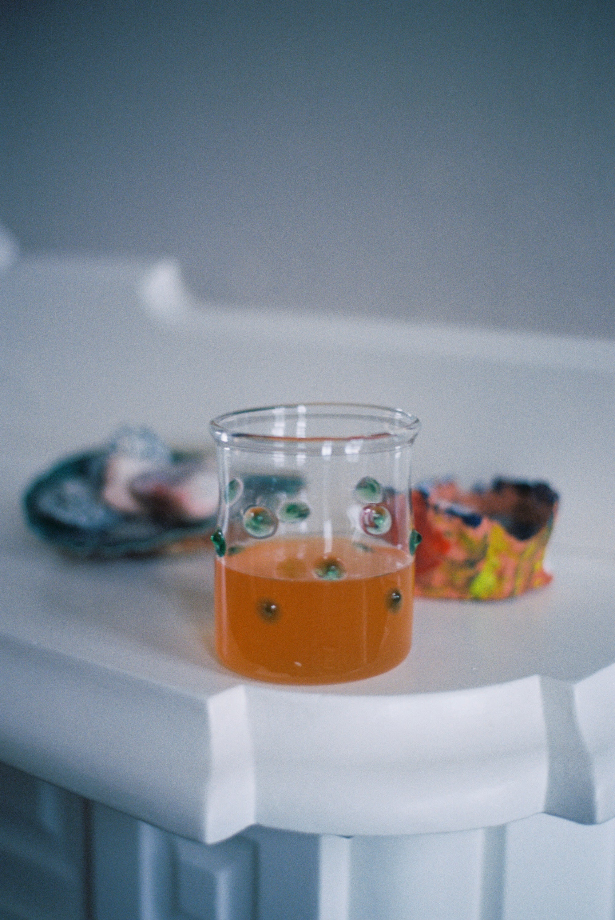 Green Polka Dotted Handblown Glass Cup