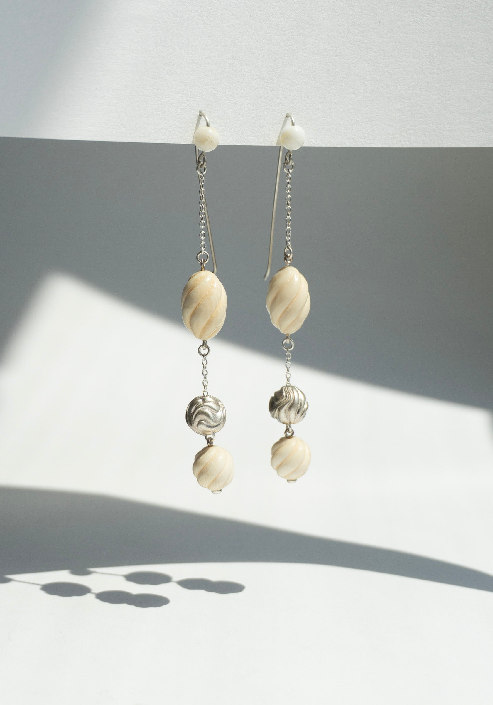 Sapir Bachar Coral Shell Long Earrings in Silver