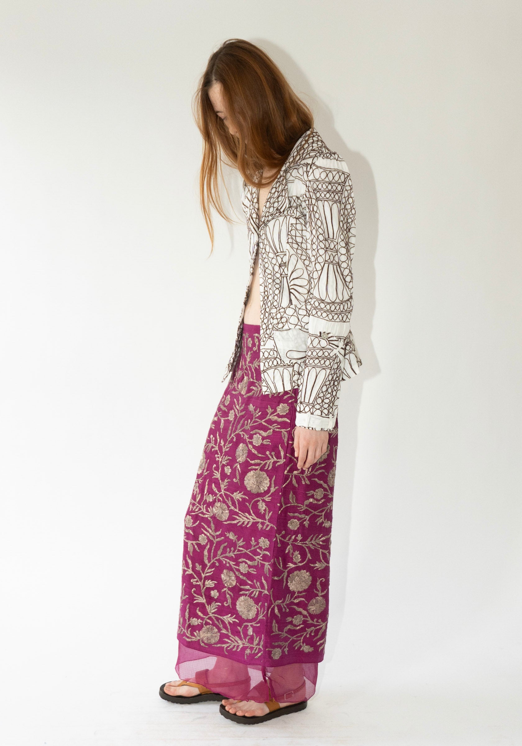 Kasab Slip Skirt with Kota in Magenta