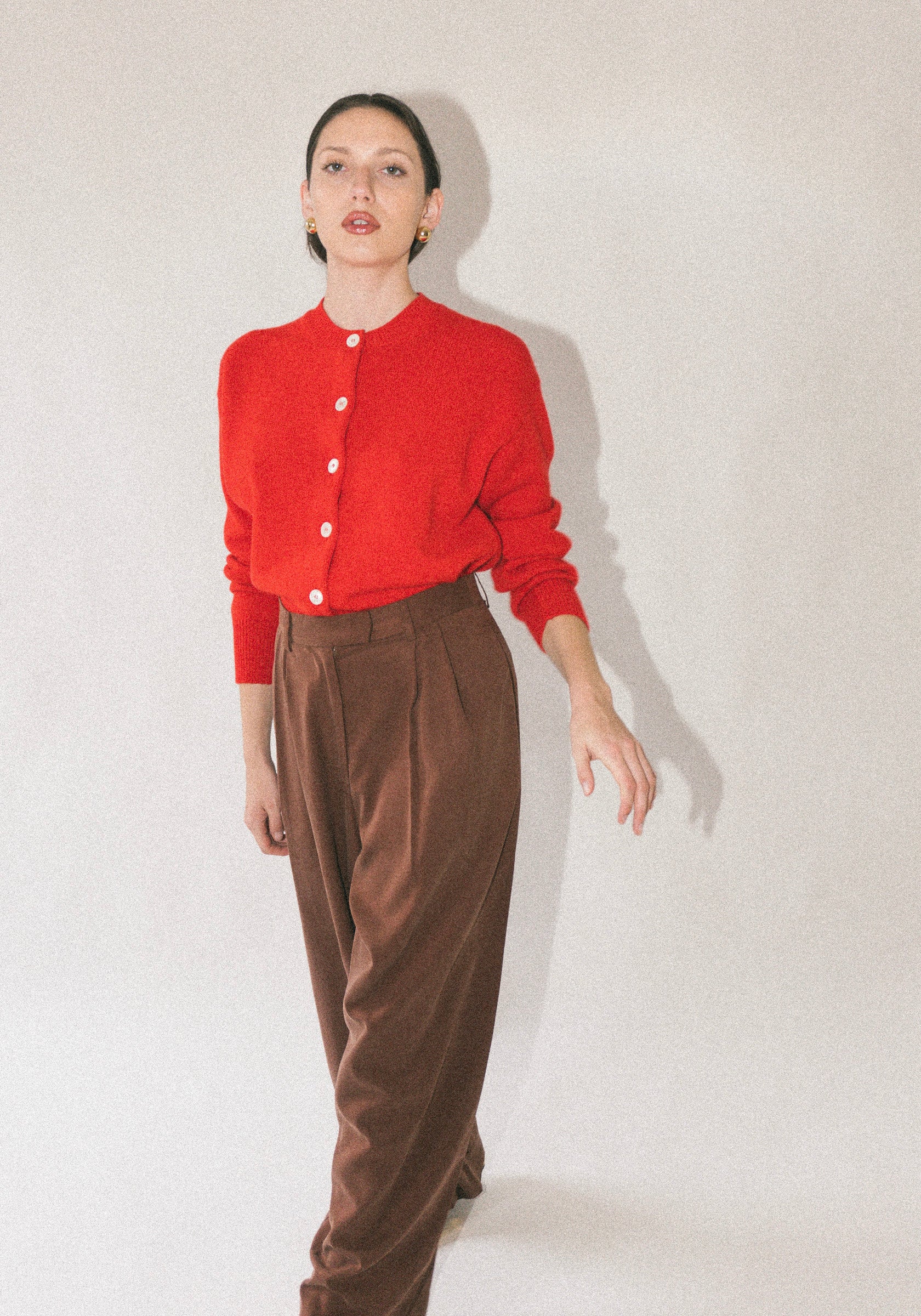 Ada Crewneck Cardigan in Poppy Red