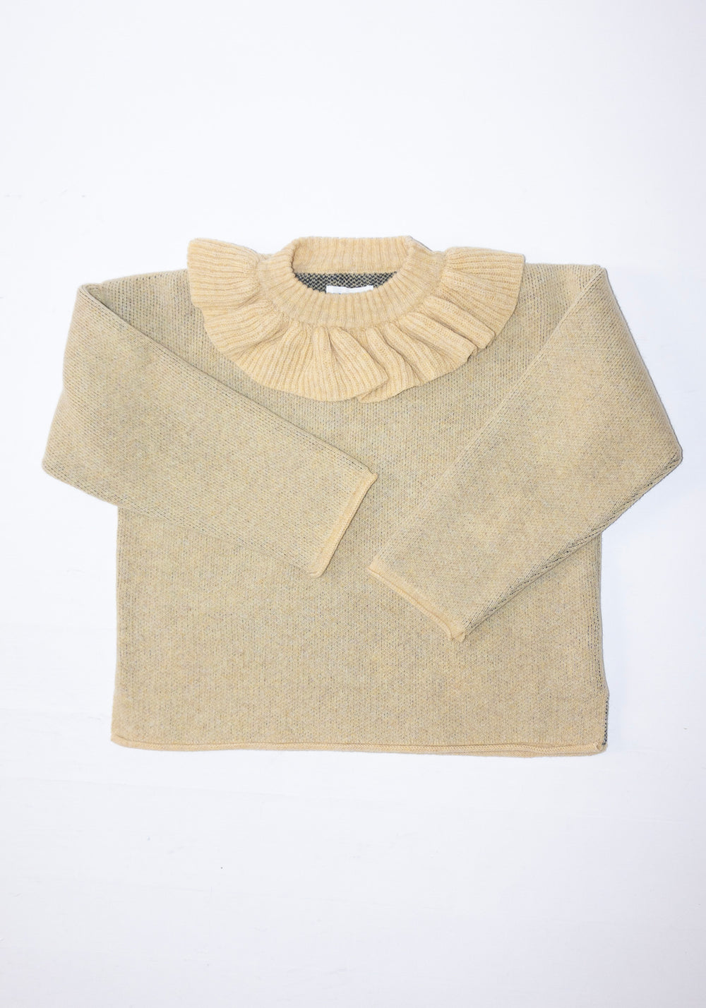 Cawley British Lambswool Ruffle Neck Pullover in Buttermilk