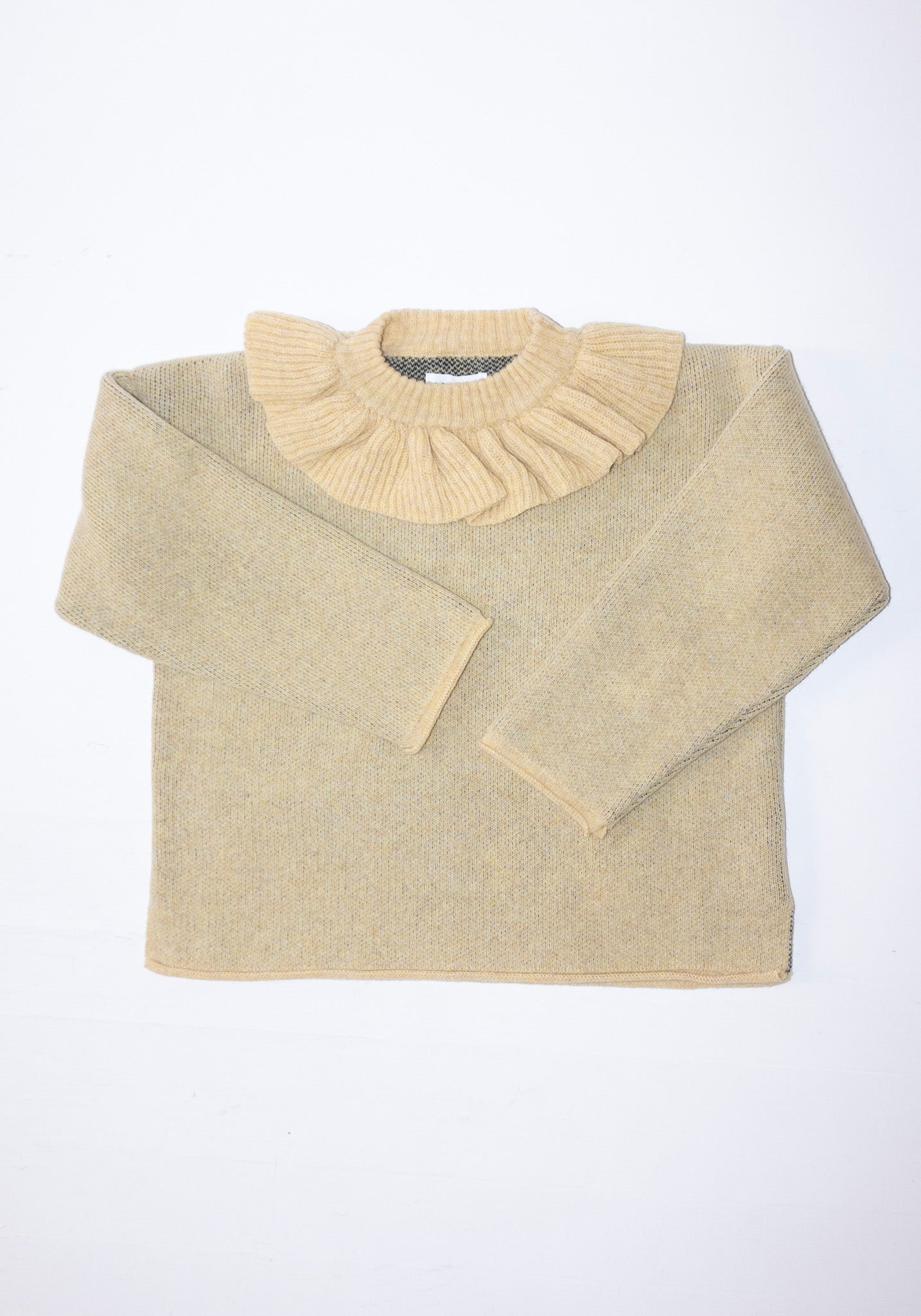 Cawley British Lambswool Ruffle Neck Pullover in Buttermilk