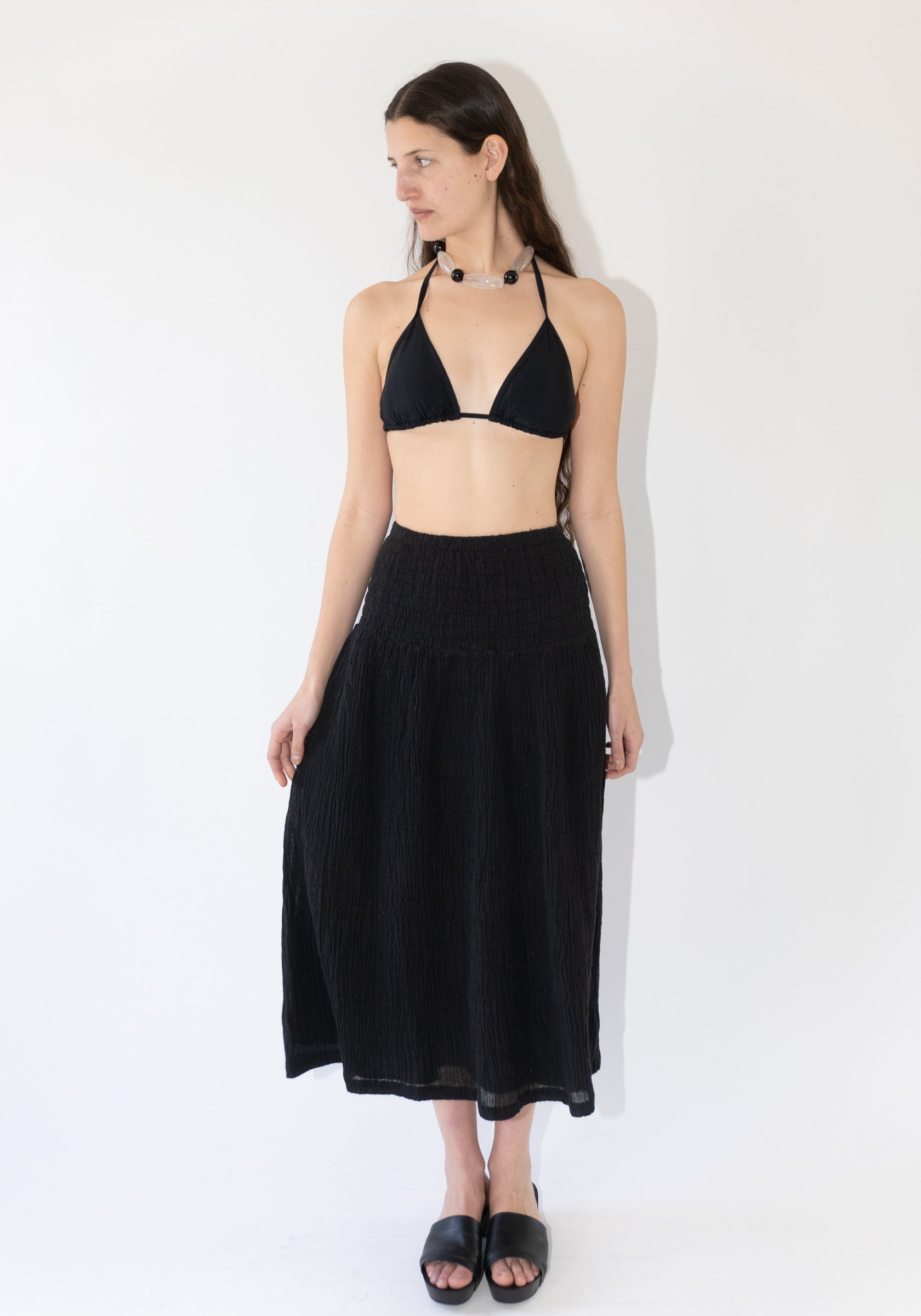 Sol Smocked Gauze Skirt in Black