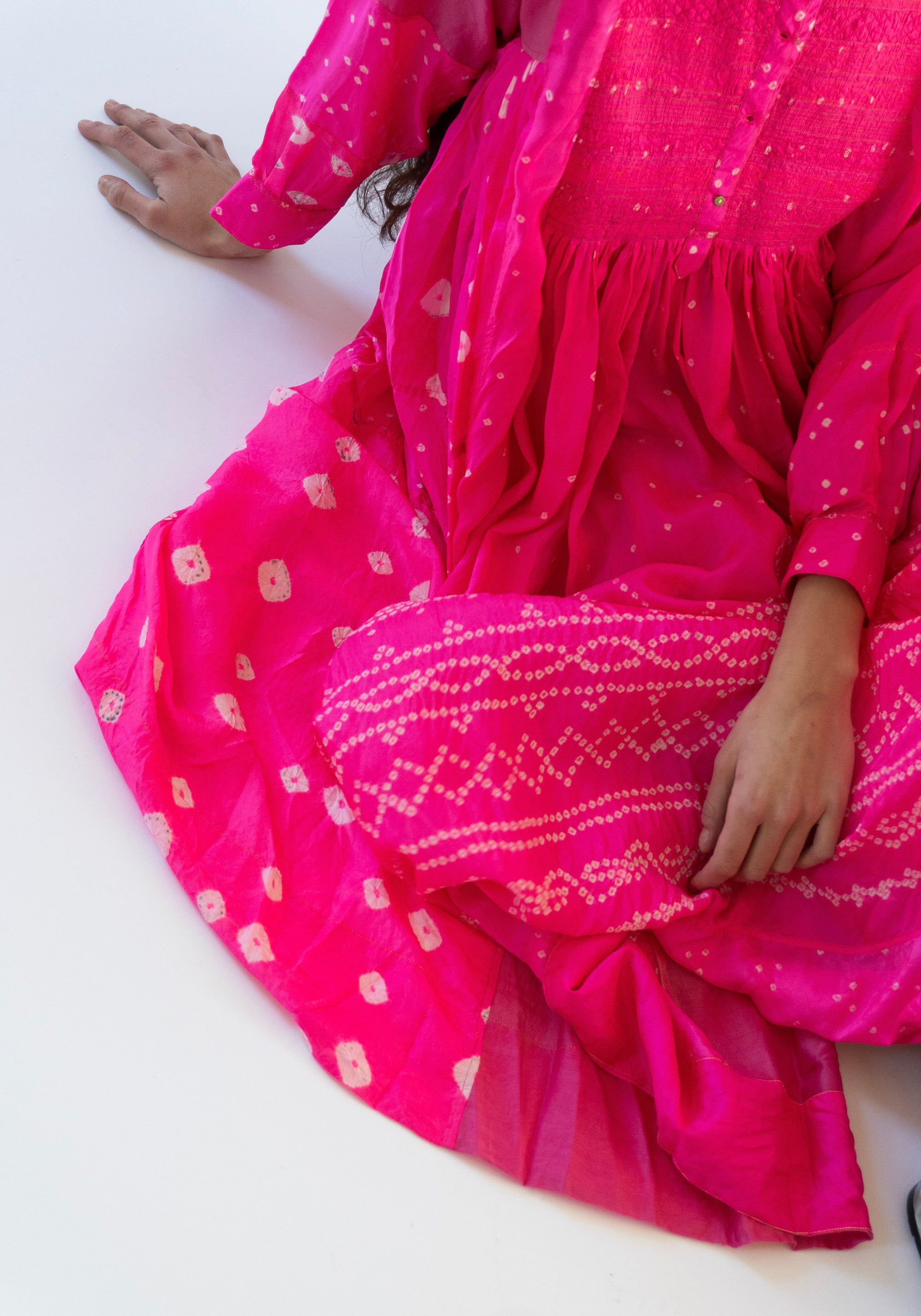 Injiri Silk Dress in Shocking Pink