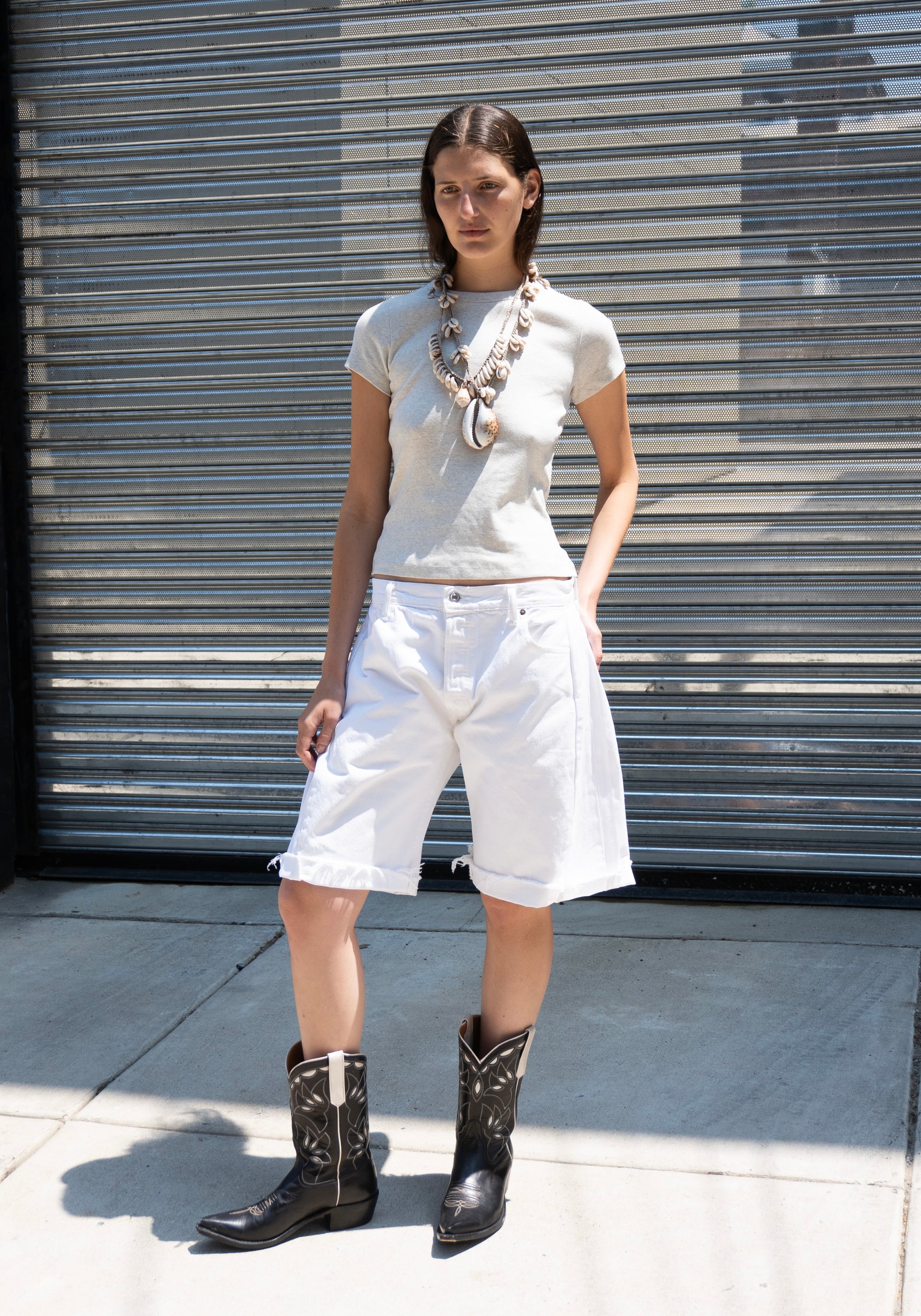 B Sides Vintage Lasso Jean Shorts in White