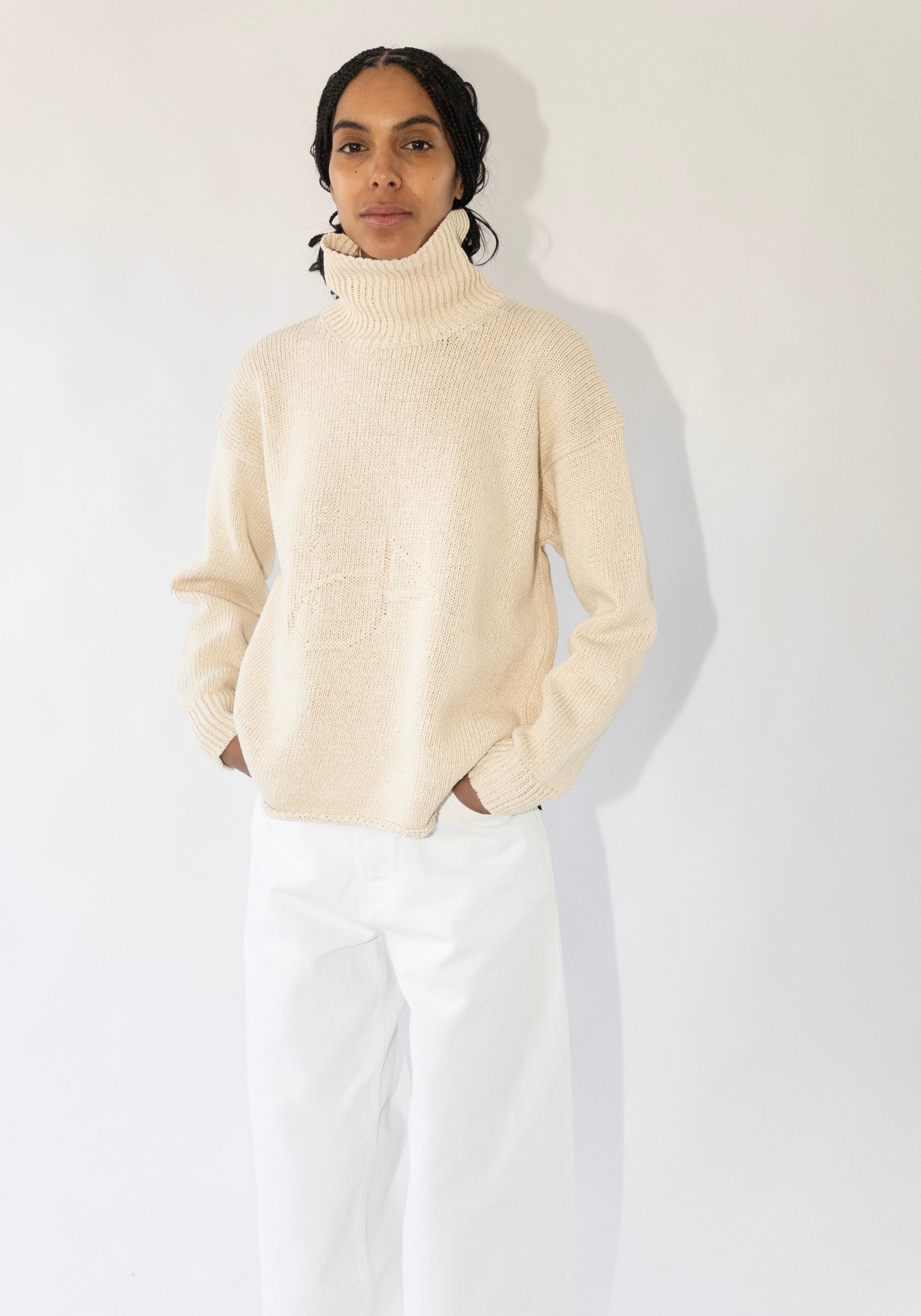 Cotton Rollneck with Fish in Ecru