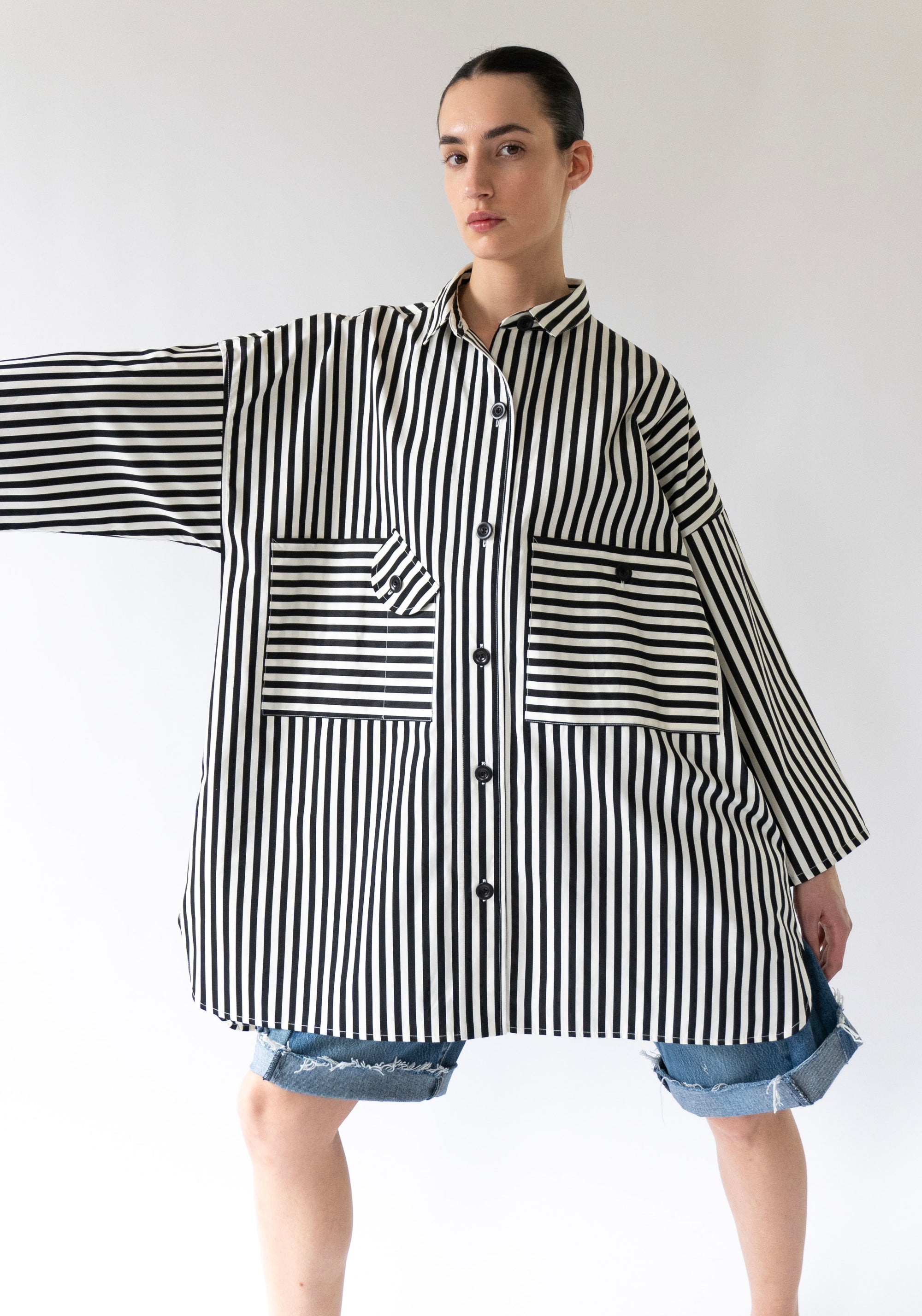 Striped Smock Shirt Dress