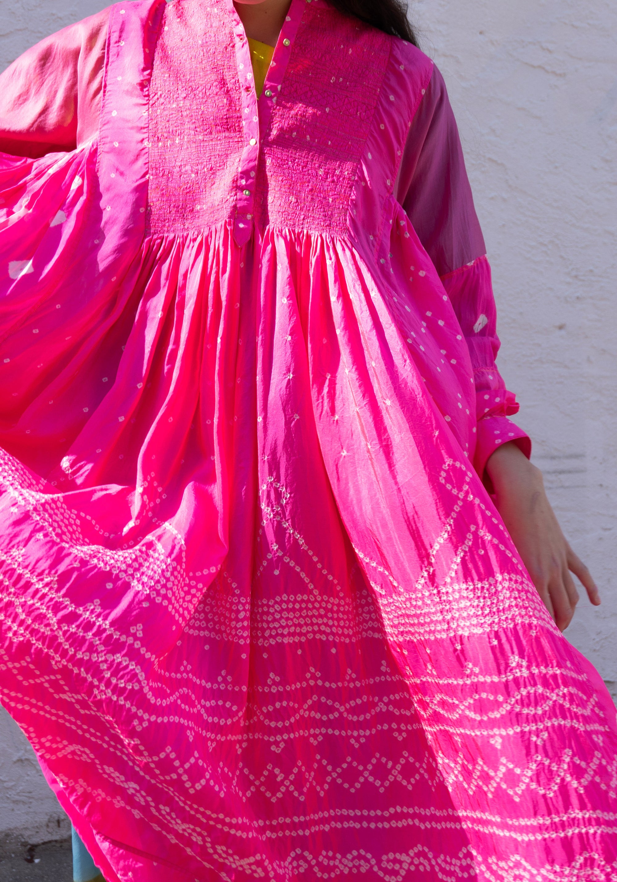 Injiri Silk Dress in Shocking Pink