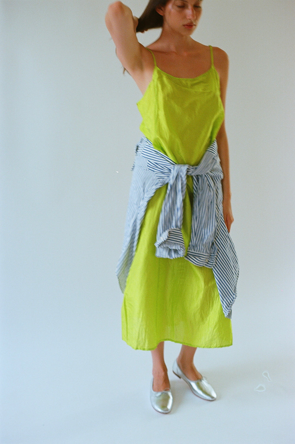 Silk Slip Dress in Electric Lime