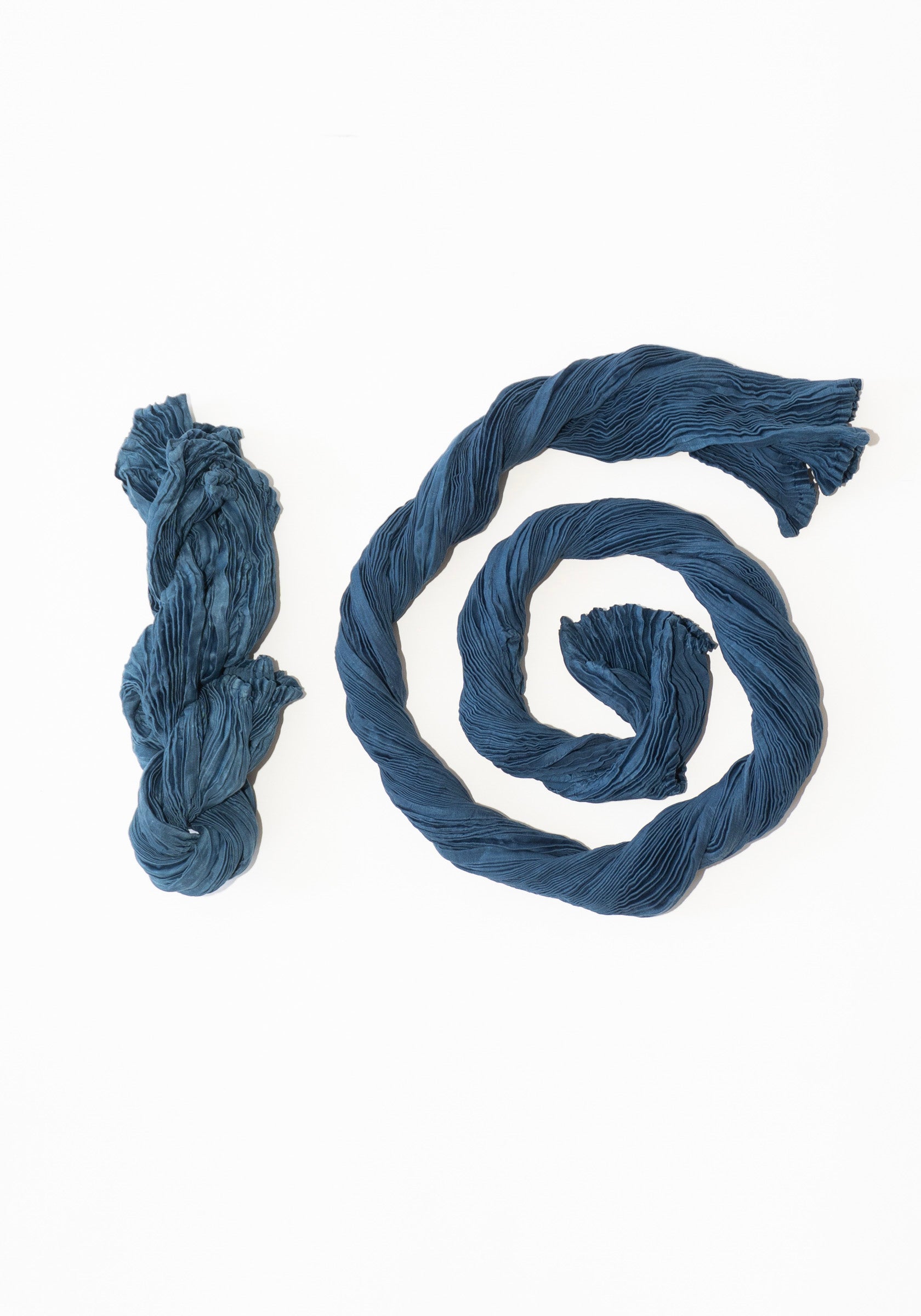 Azur Plissé Satin Silk Sleeve Top in Dark Indigo