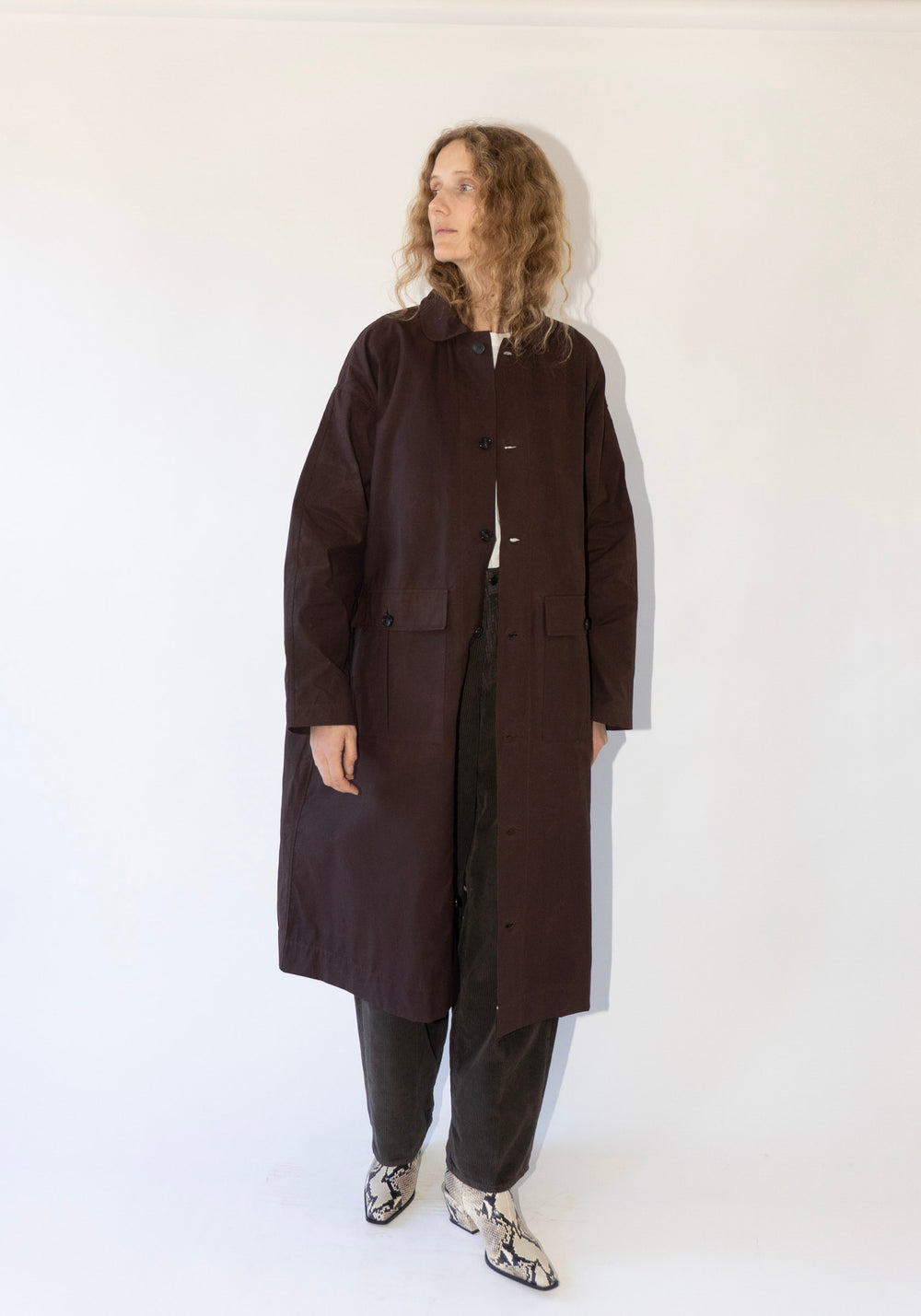 British Dry Oilskin Arlo Mac in Dark Mulberry