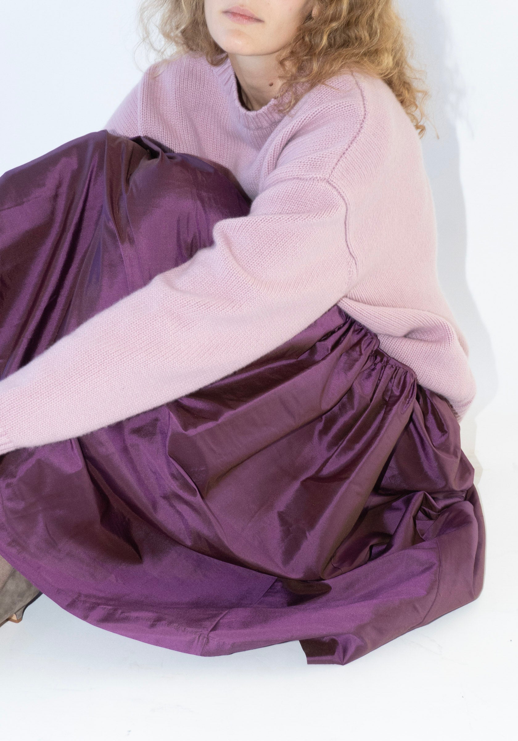 Silk Dupioni Panel Skirt in Plum