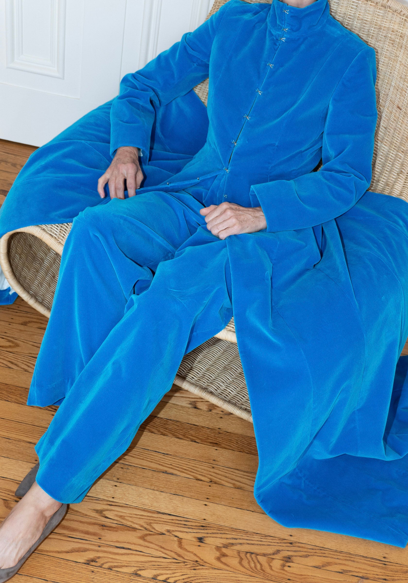 Colleen Allen Velvet Drawstring Pant in Cerulean Blue