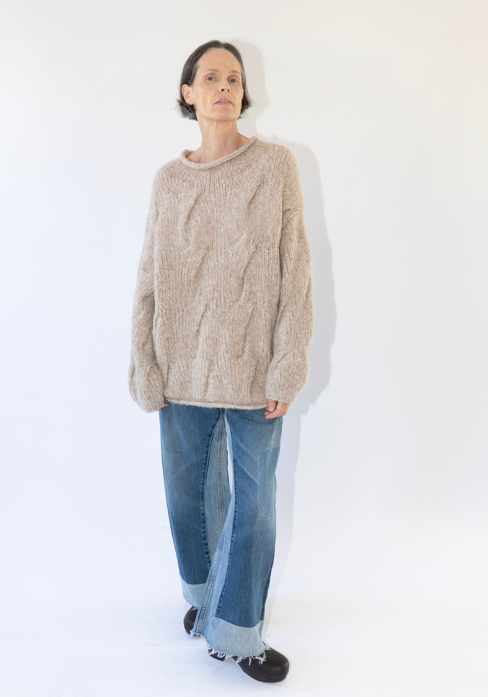 Lauren Manoogian Handknit Cable Rollneck Sweater in Husk
