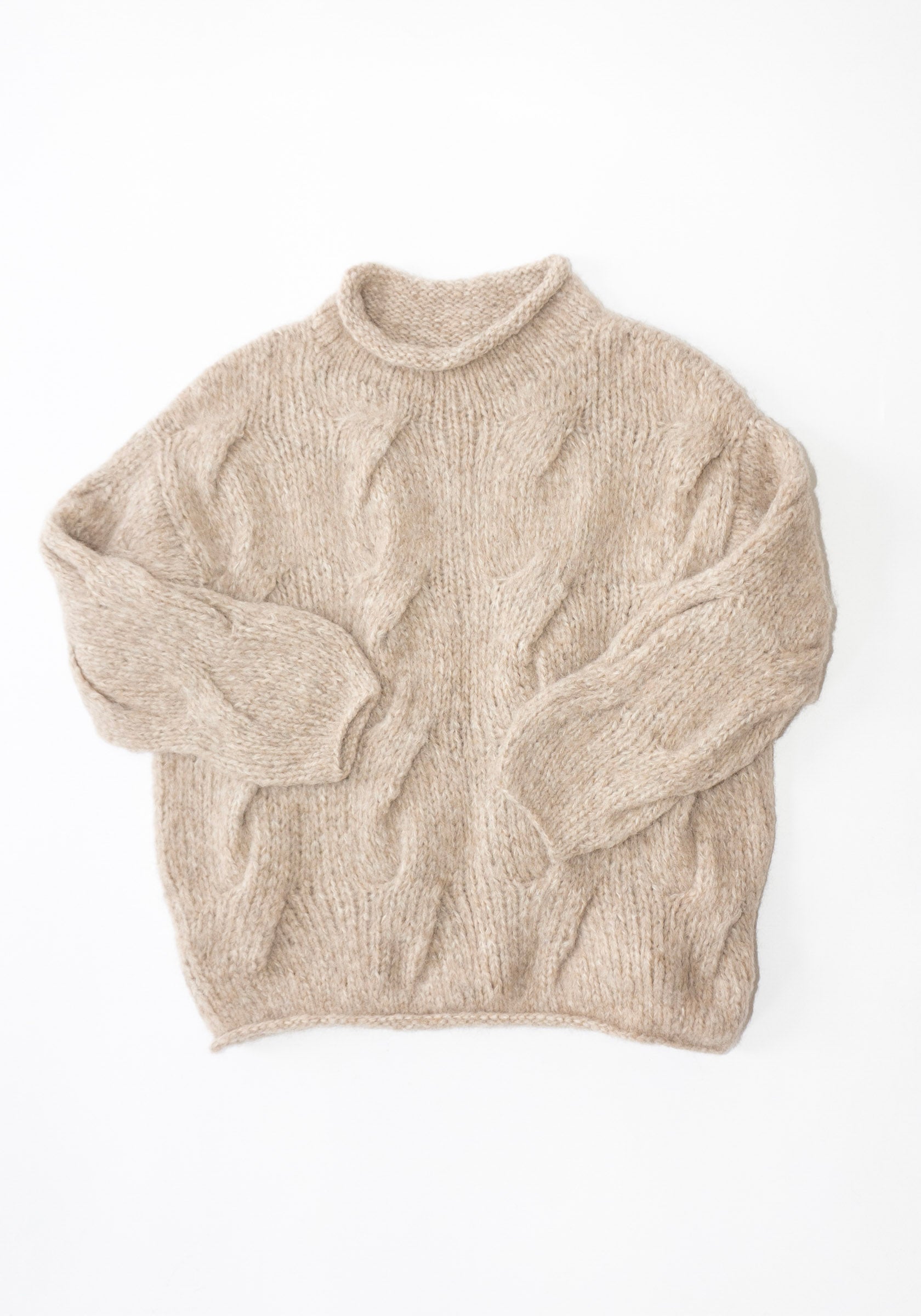 Lauren Manoogian Handknit Cable Rollneck Sweater in Husk