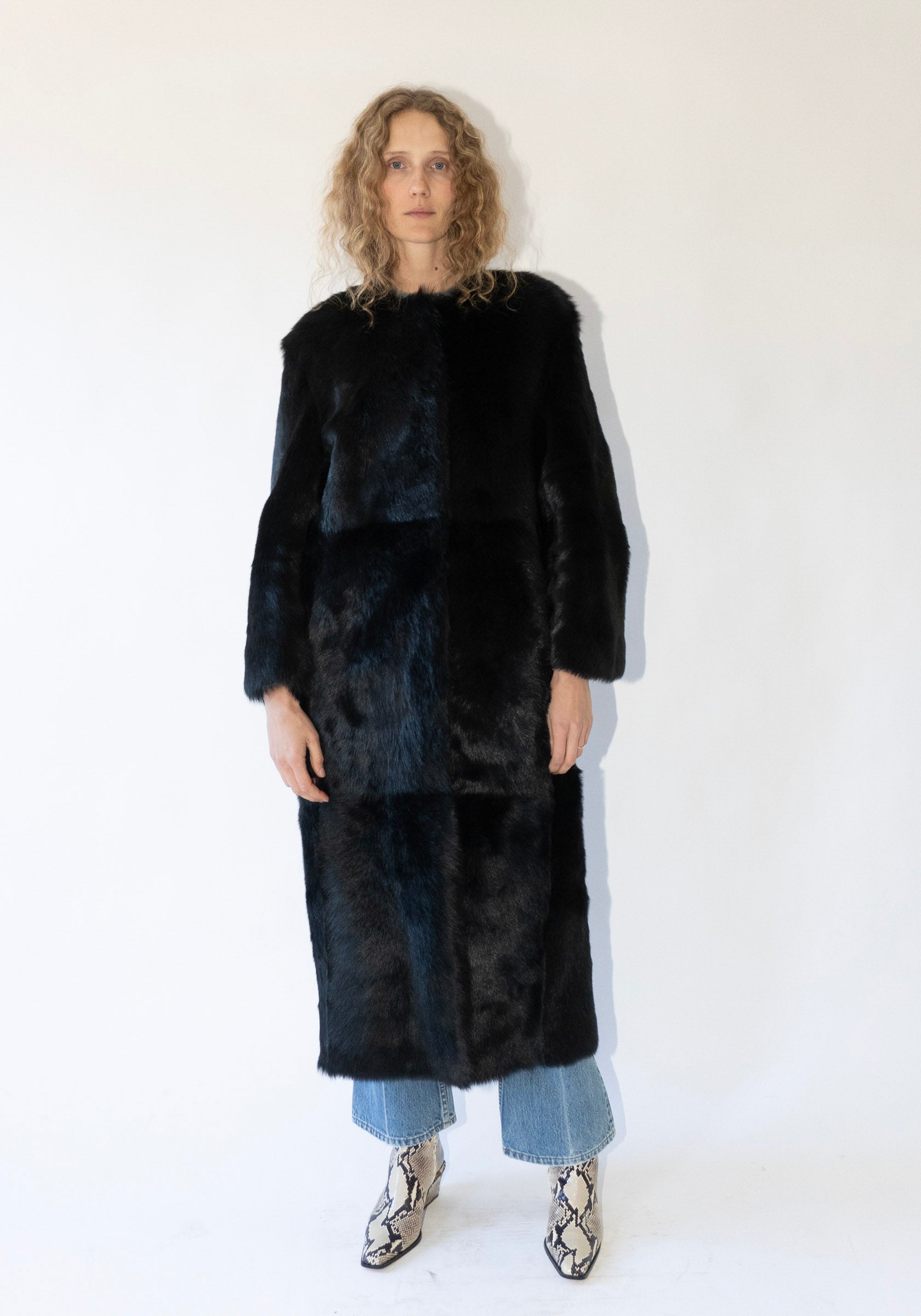 Siba Long Shearling Coat in Black