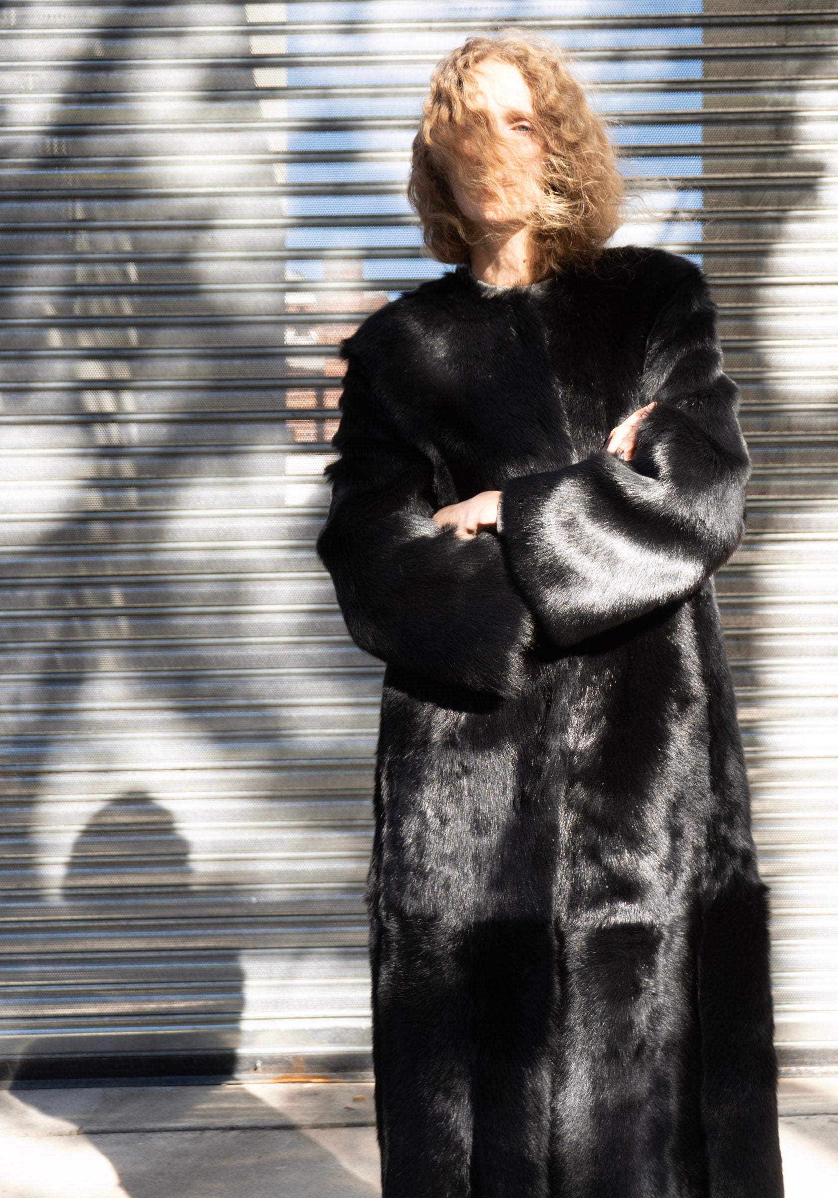 Siba Long Shearling Coat in Black