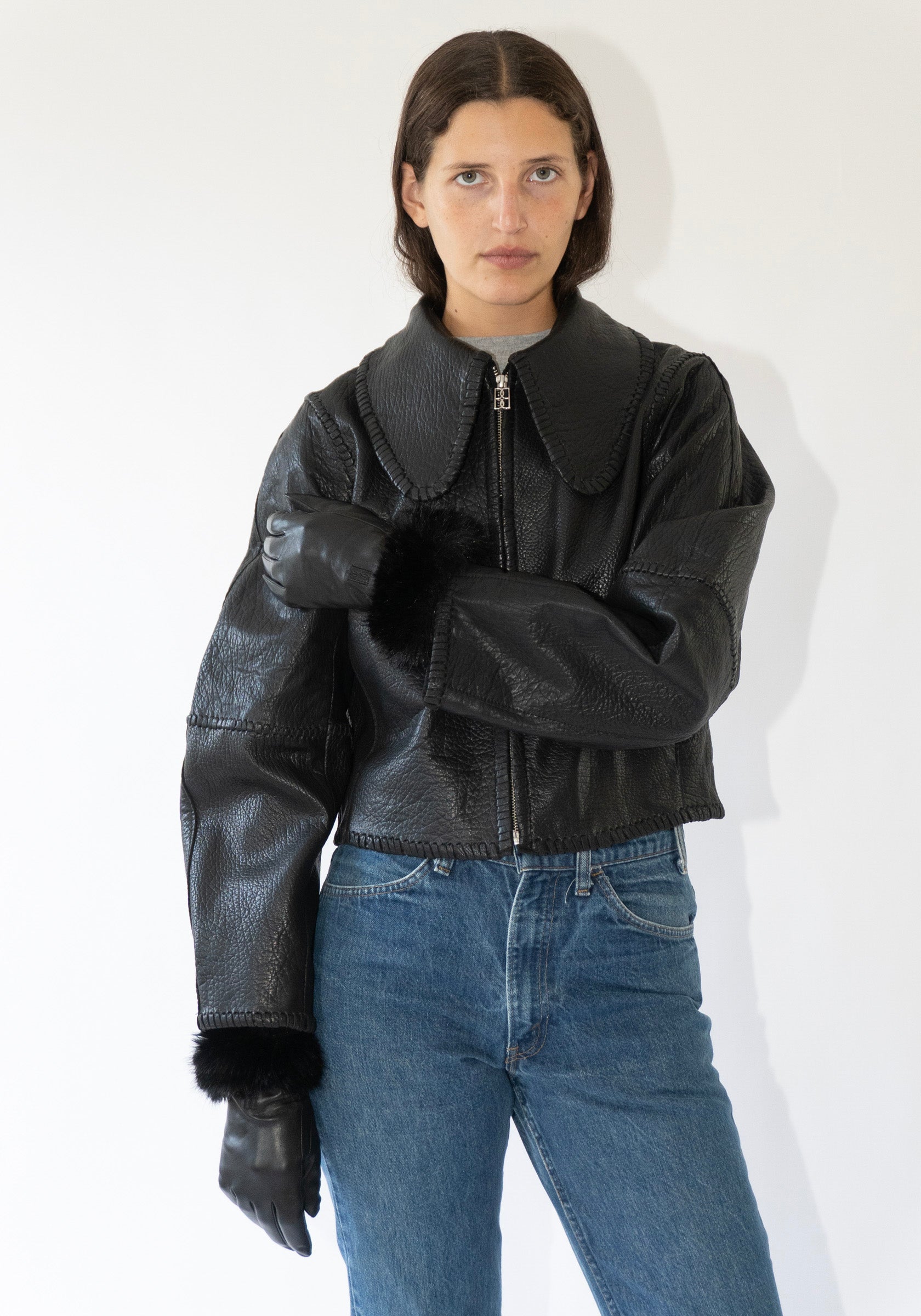 Malene Birger Genna Fur Trim Gloves in Black