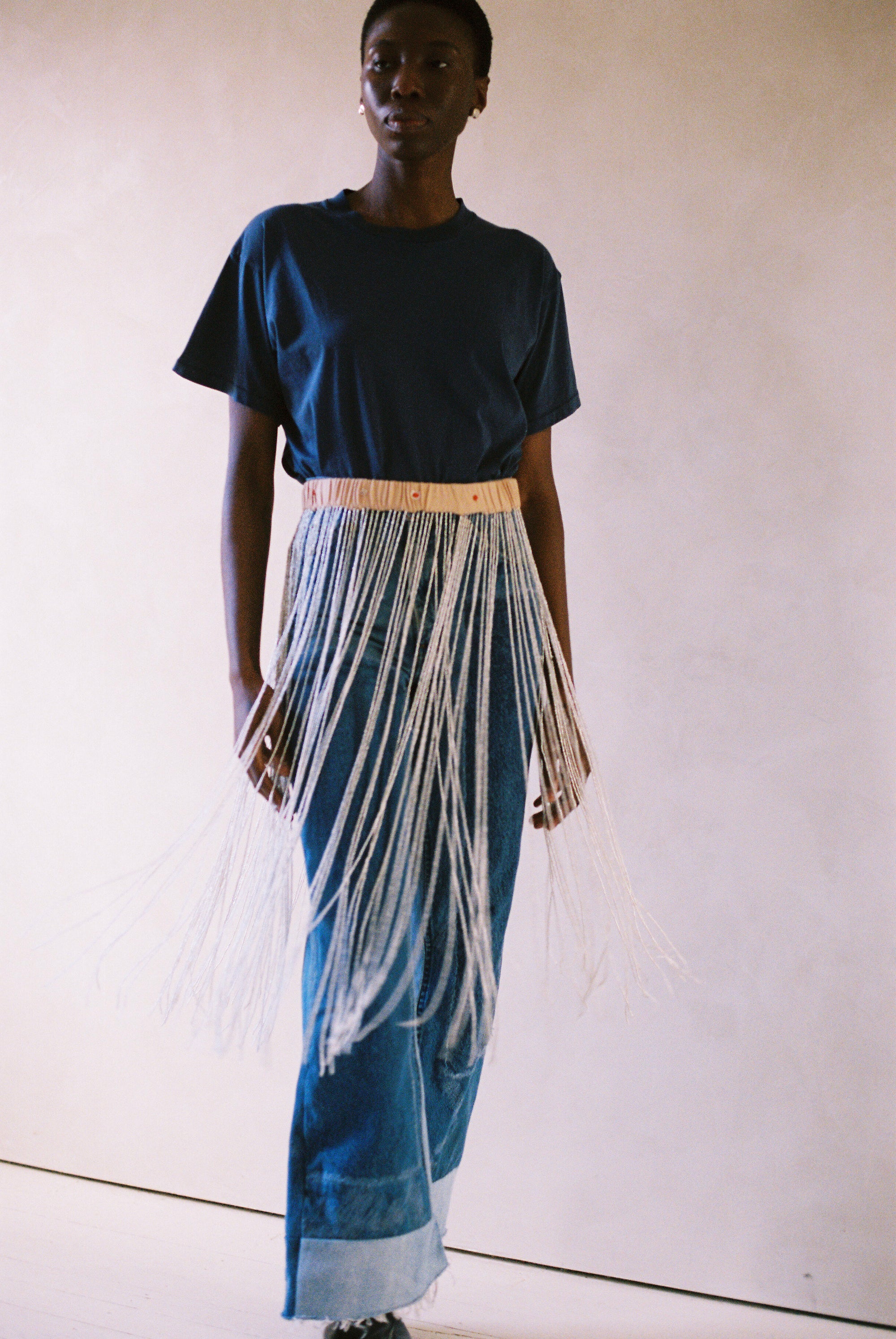 Beaded Fringe Belt in Beige