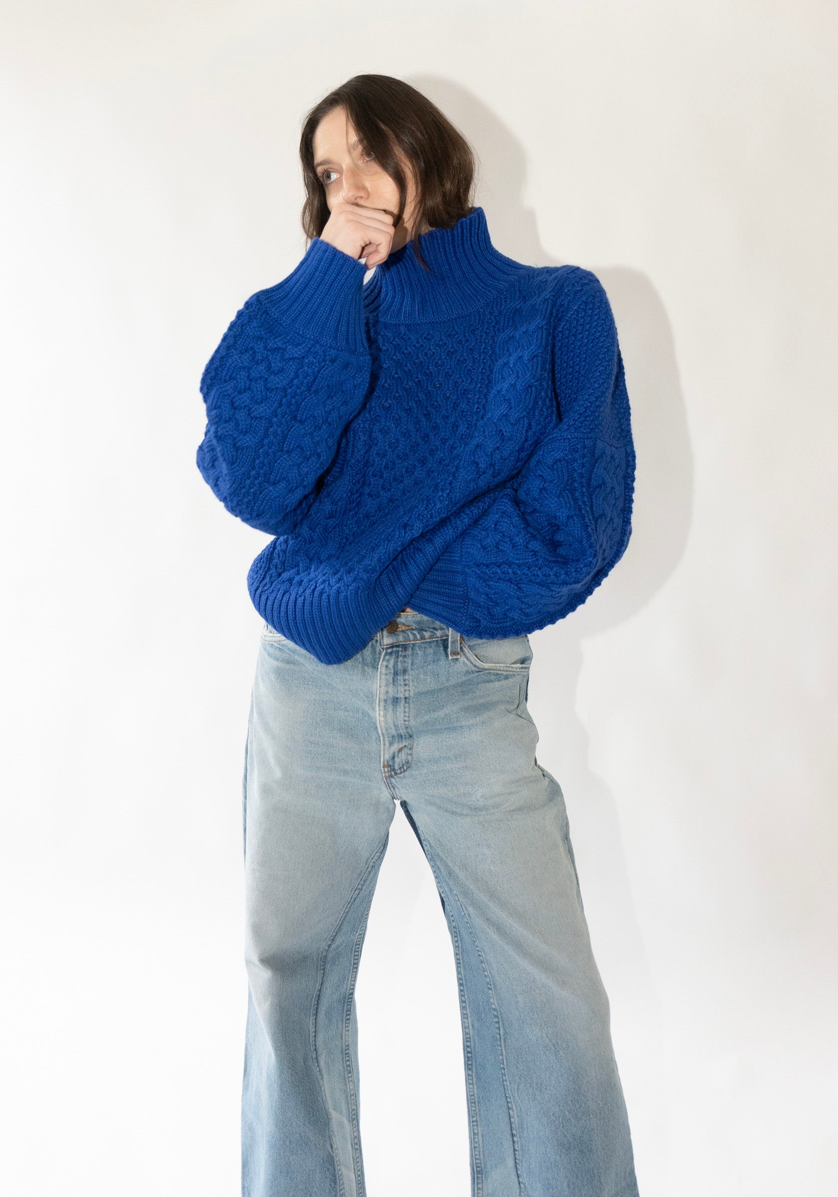 Fisherman Turtleneck Sweater in Cobalt