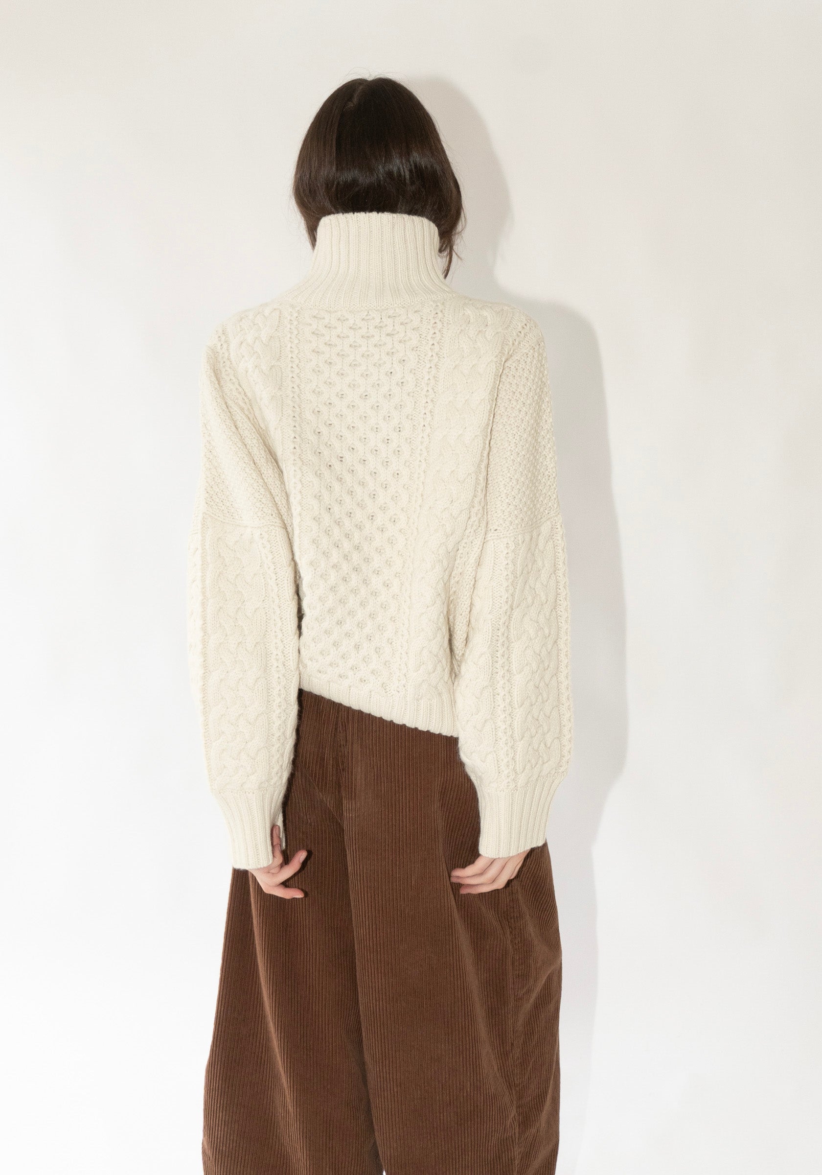 Fisherman Turtleneck Sweater in Cream