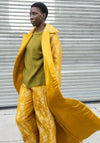 Silk Brocade Puffy Overcoat in Yellow