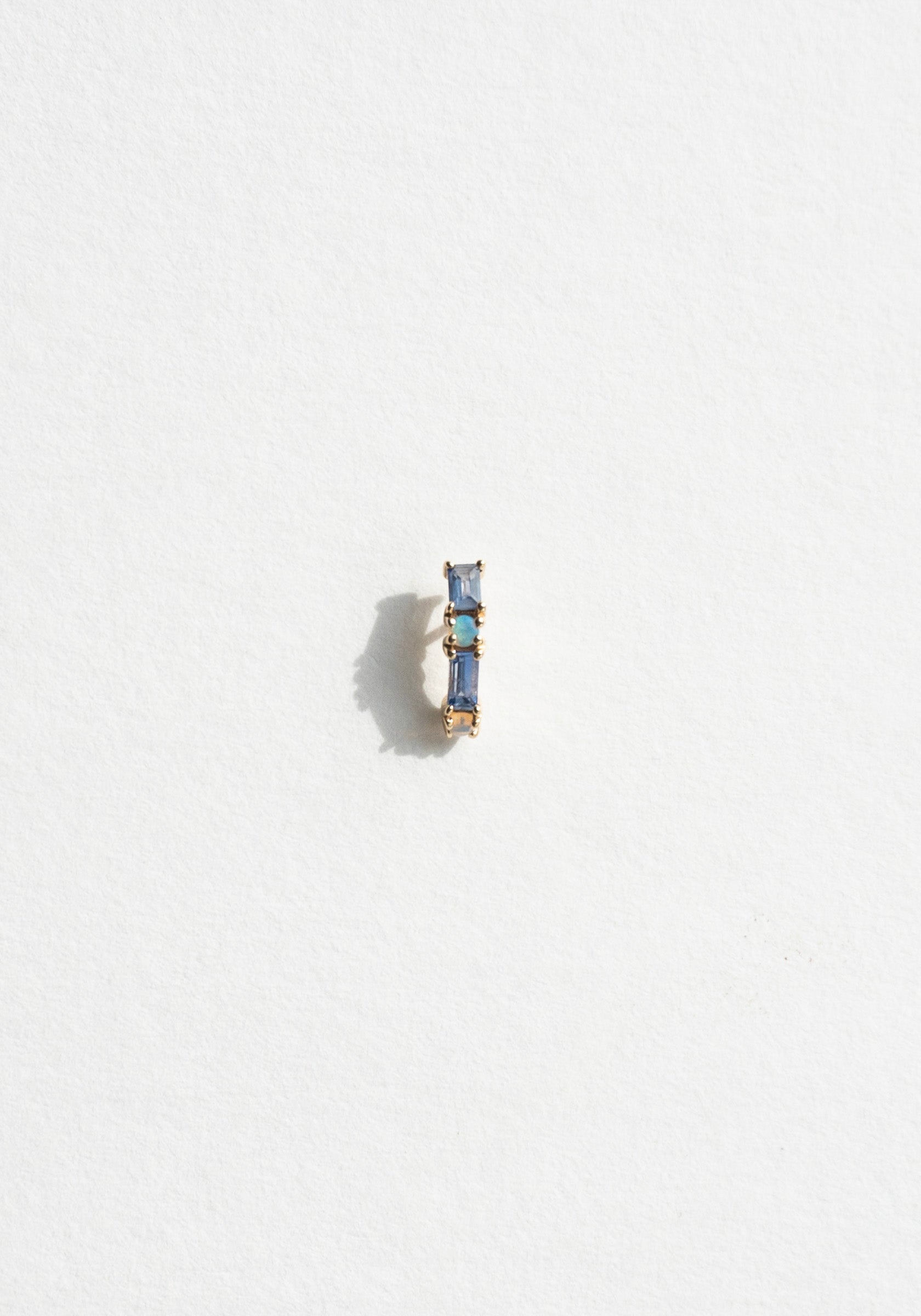 Wwake Sapphire & Opal Pillar Huggie Hoop Earring