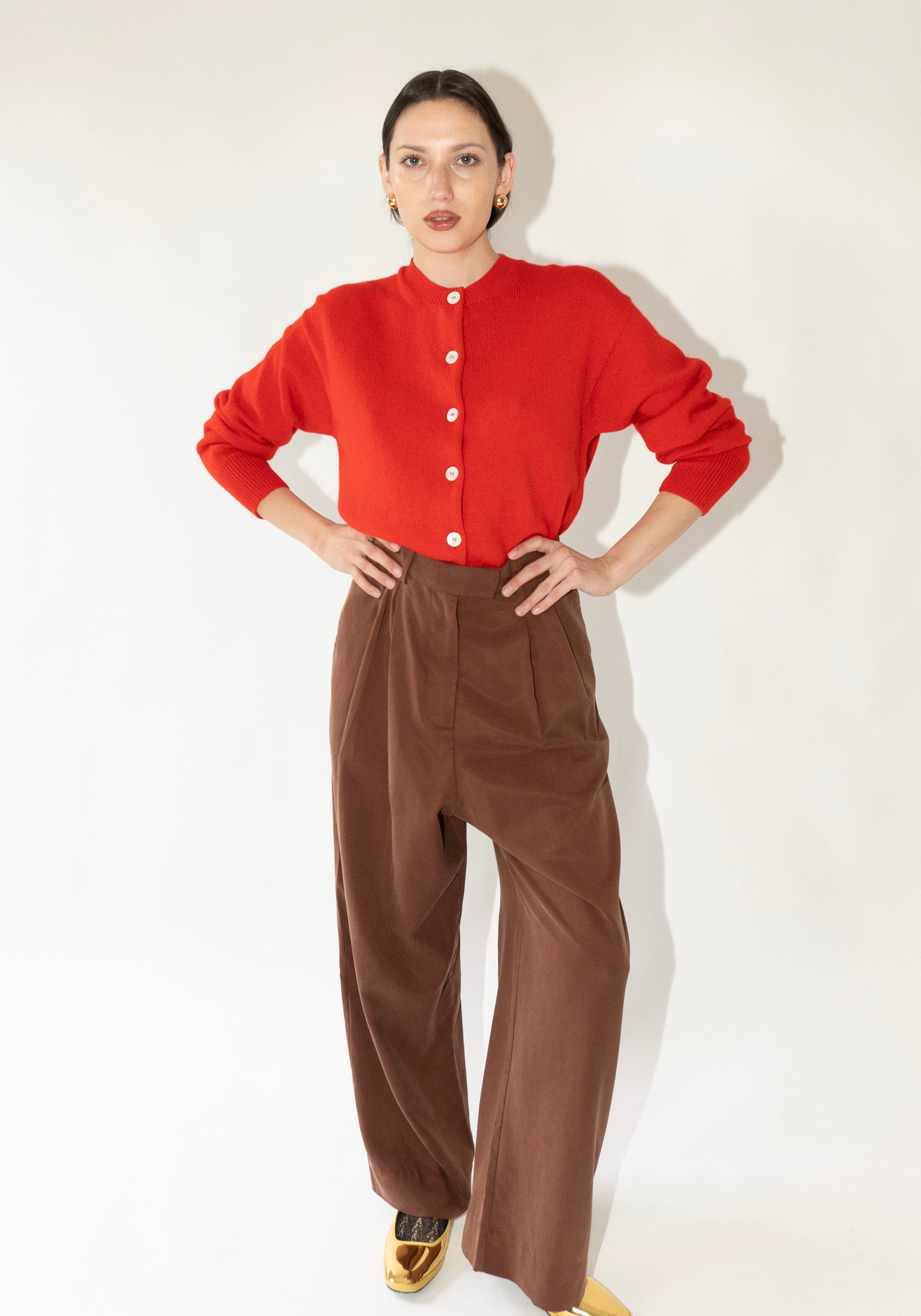 Ada Crewneck Cardigan in Poppy Red